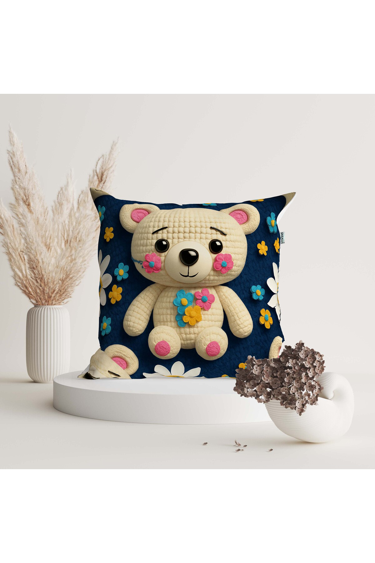 Lacivert Sevimli Ayıcık Çocuk Odası Temalı Dijital Baskılı Dekora