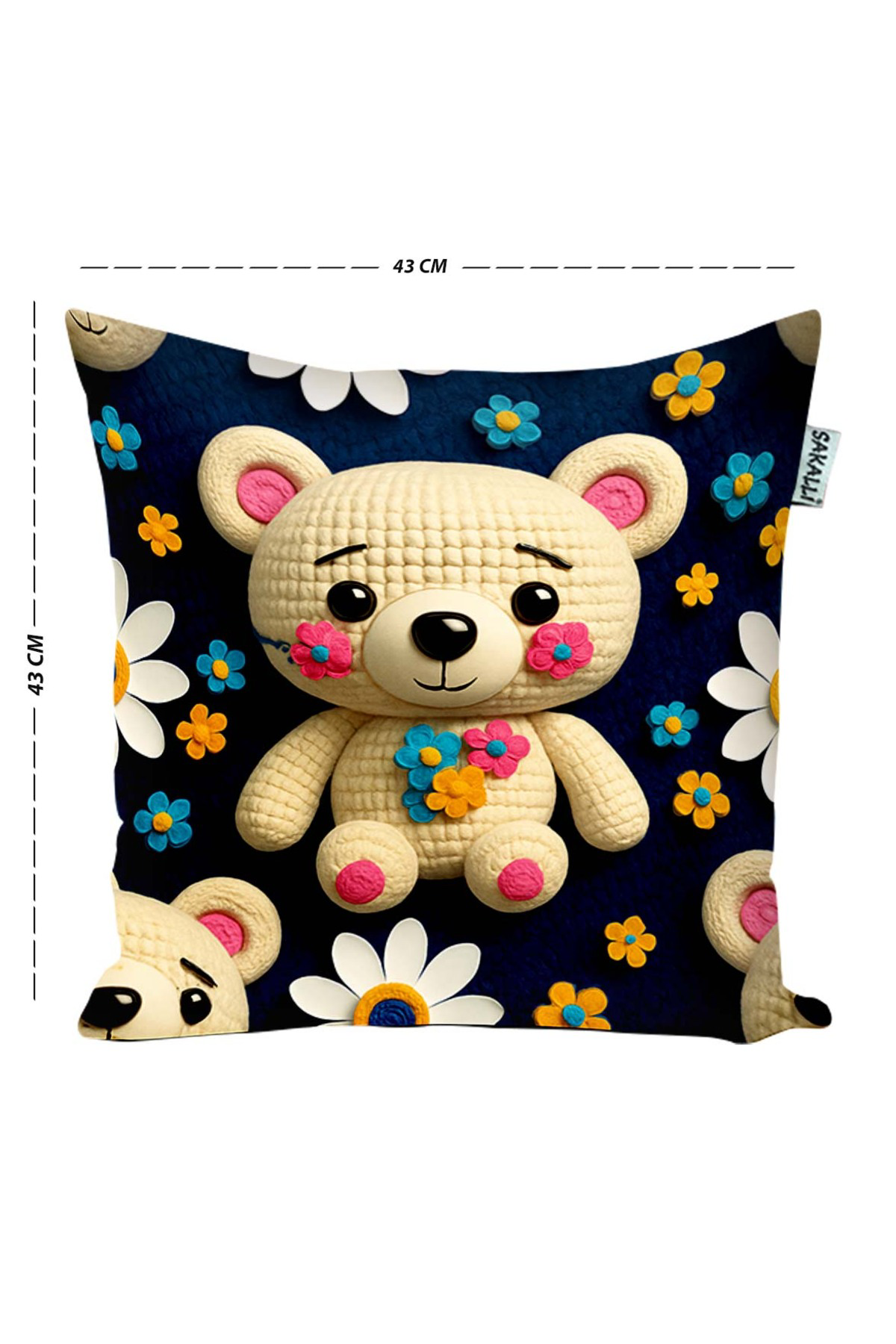 Sakallı Lacivert Sevimli Ayıcık Çocuk Odası Temalı Dijital Baskılı Dekora