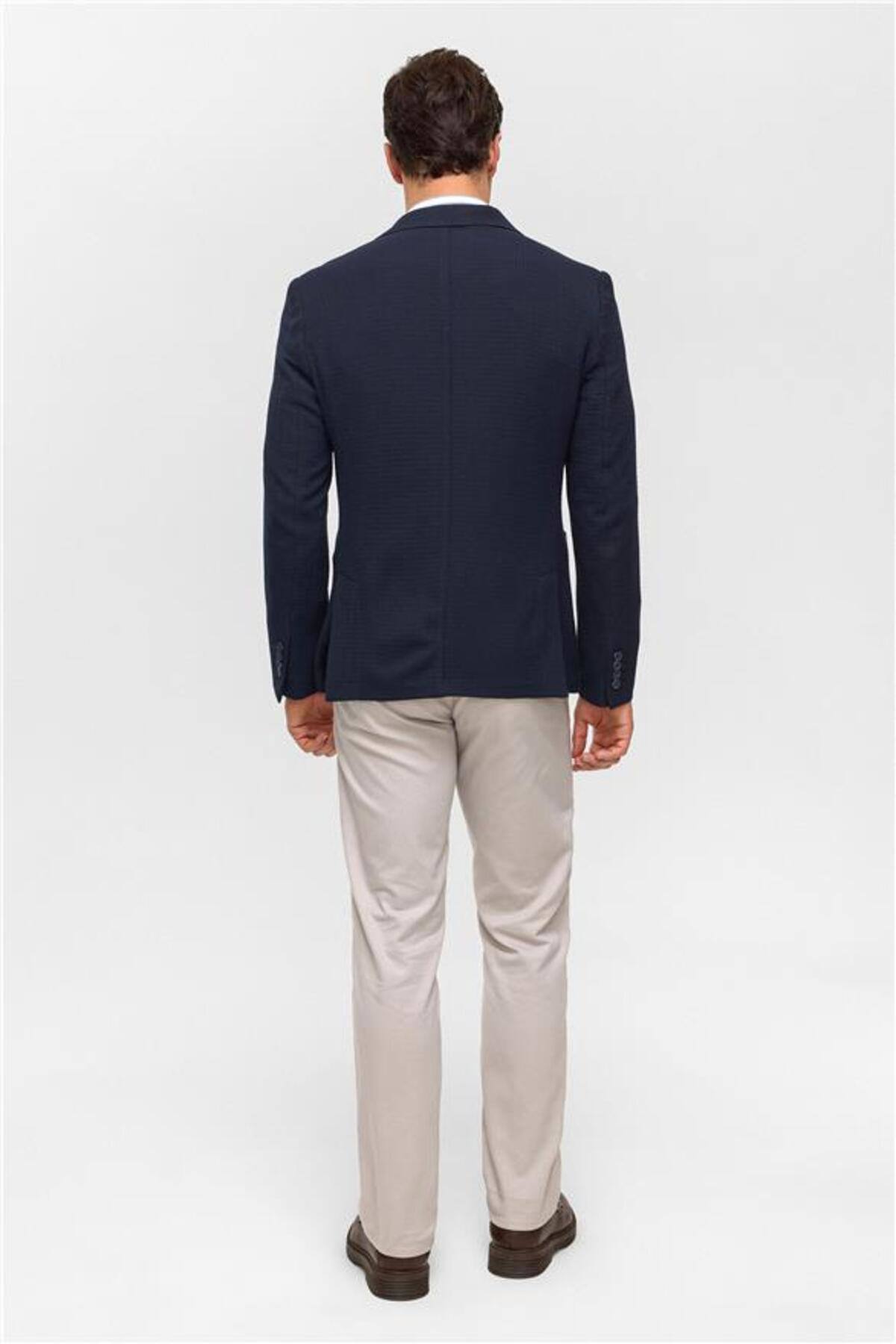 Lacivert Slim Mono Yaka Torba Cep 6 Drop Klasik Ceket
