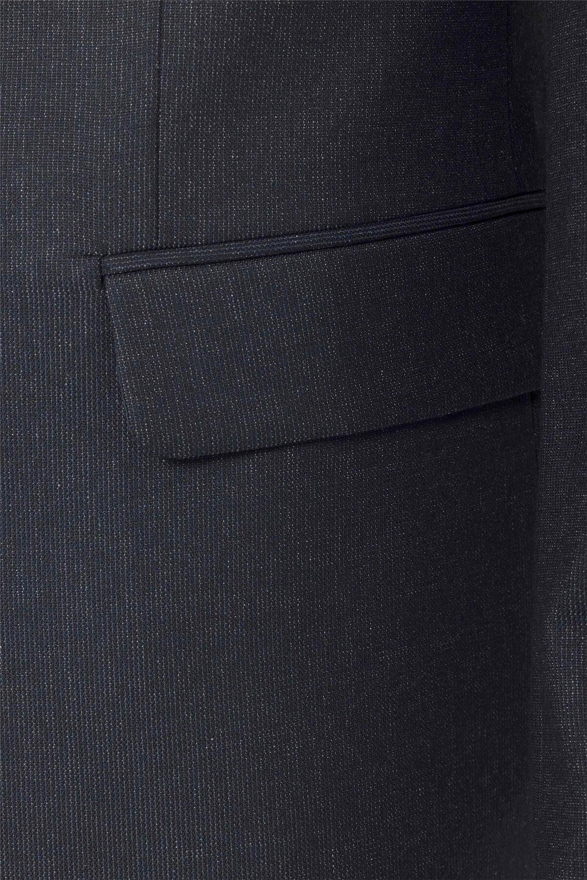 Süvari Lacivert Slim Fit Desenli Sivri Yaka 6 Drop Klasik Takım Elbise