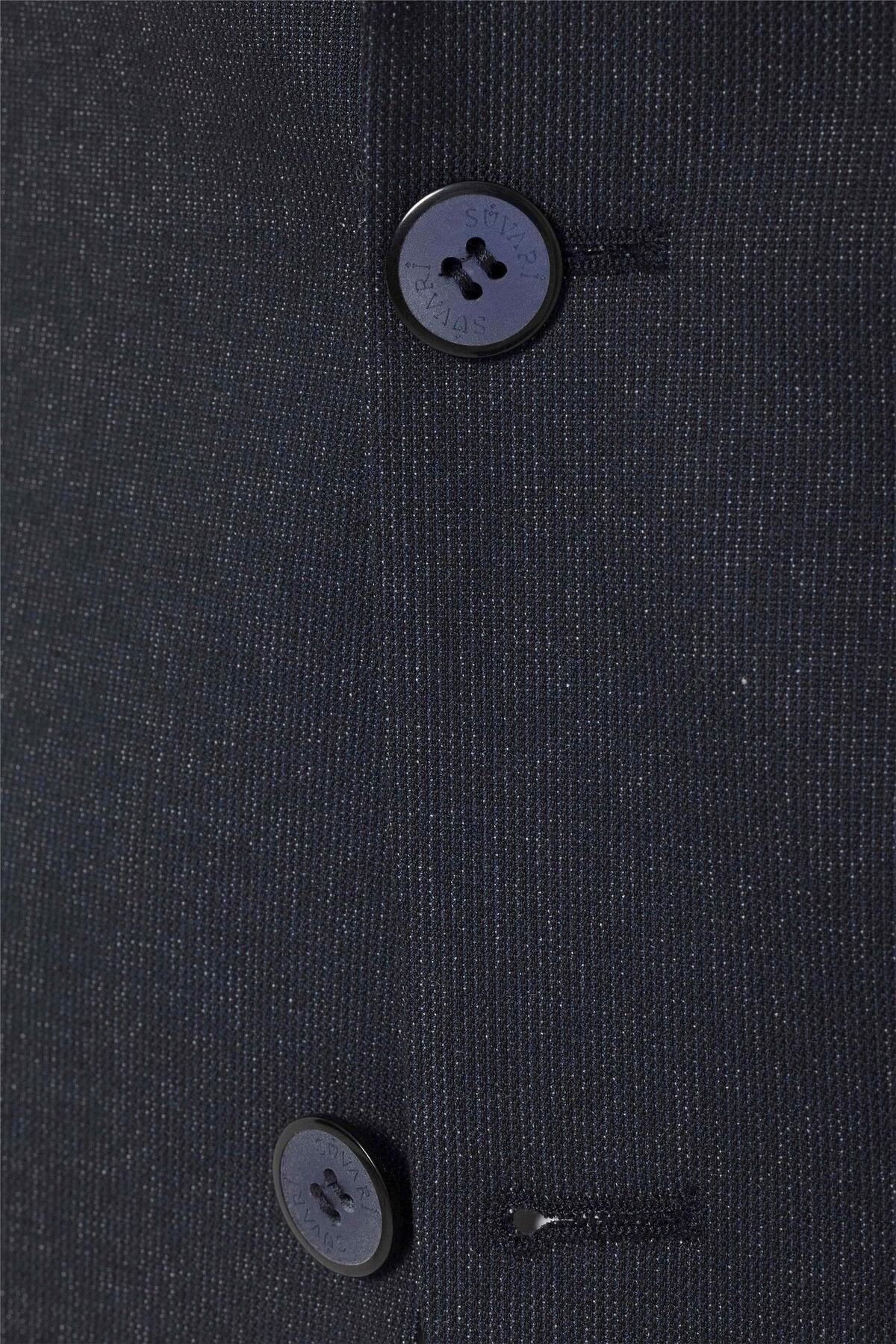 Süvari Lacivert Slim Fit Desenli Sivri Yaka 6 Drop Klasik Takım Elbise