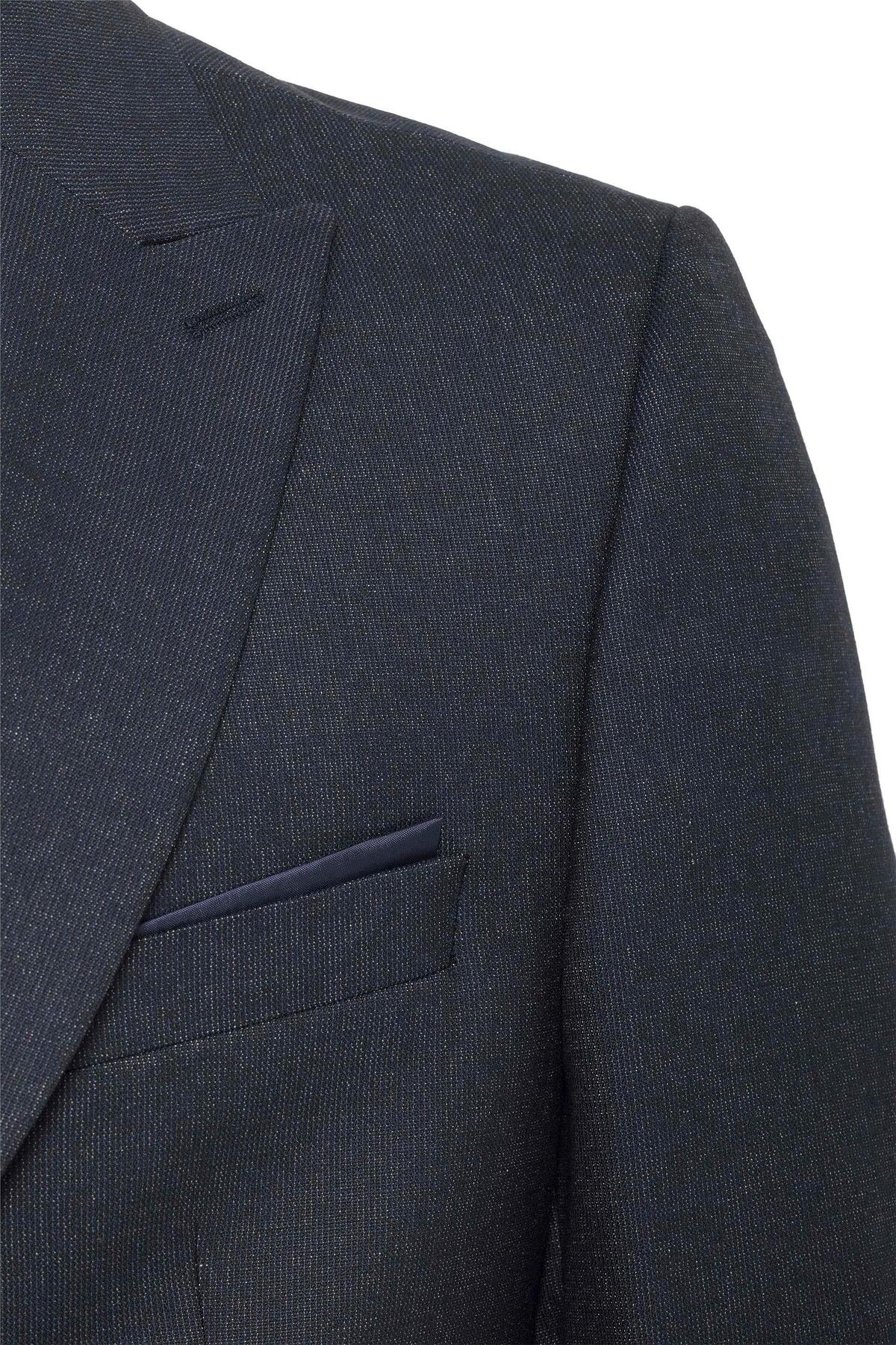 Süvari Lacivert Slim Fit Desenli Sivri Yaka 6 Drop Klasik Takım Elbise