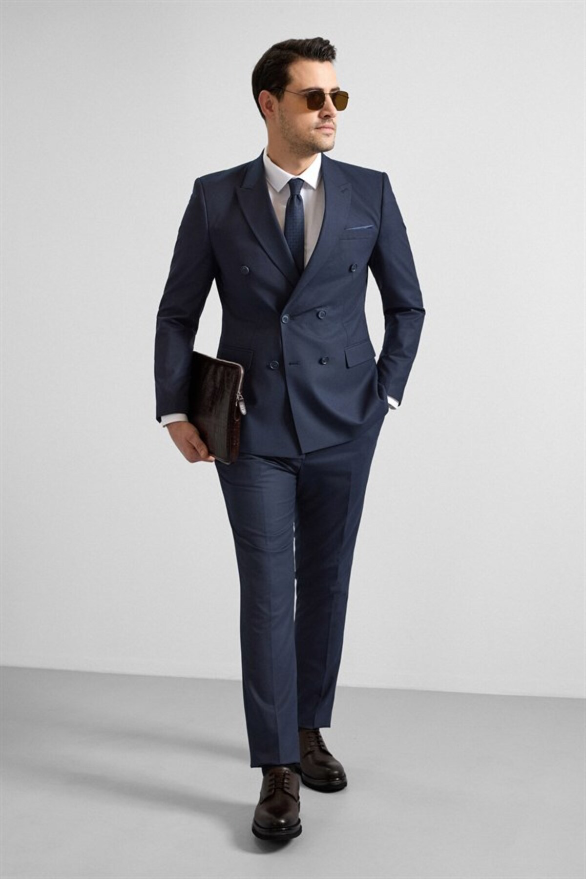 Lacivert Slim Kruvaze Yaka 6 Drop Takım Elbise