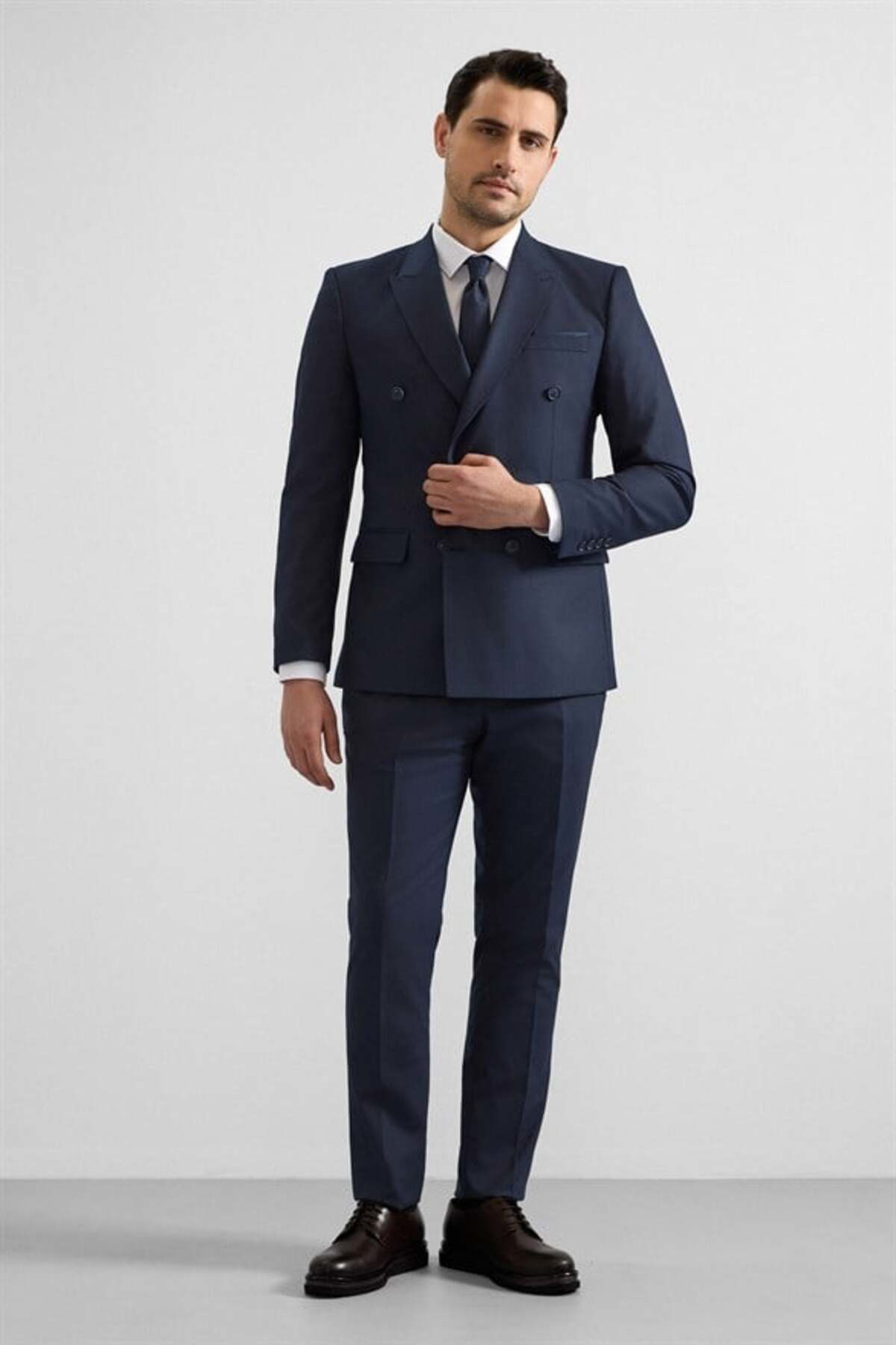 Lacivert Slim Kruvaze Yaka 6 Drop Takım Elbise