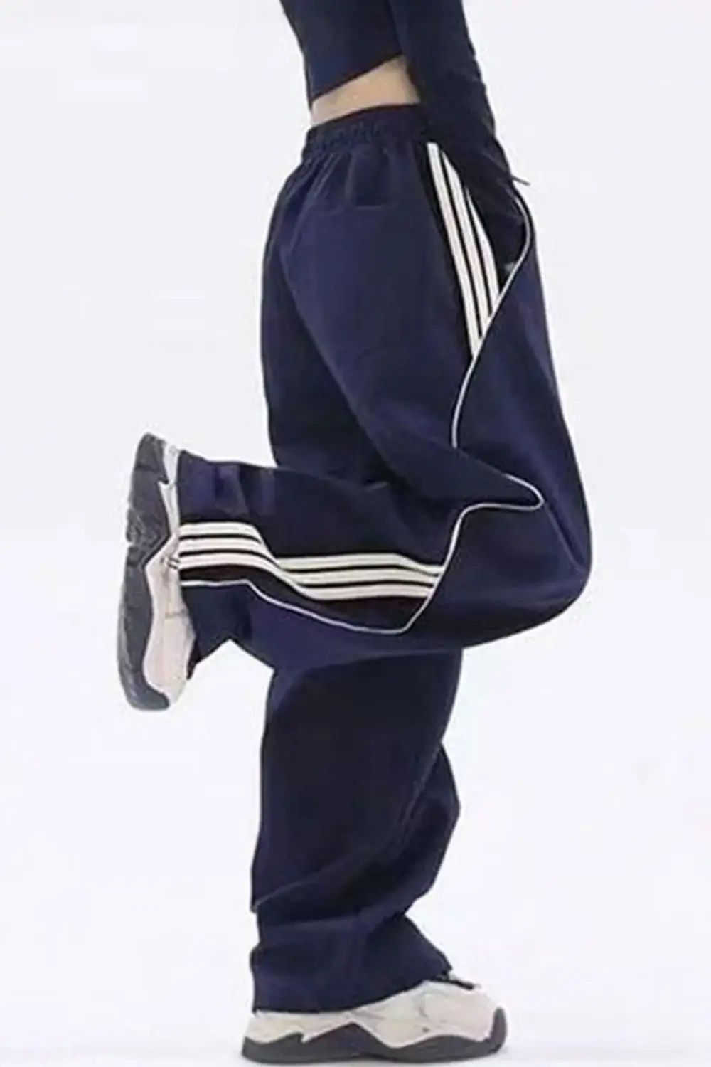 Lacivert Spor Beyaz Şeritli Y2K Unisex Eşofman