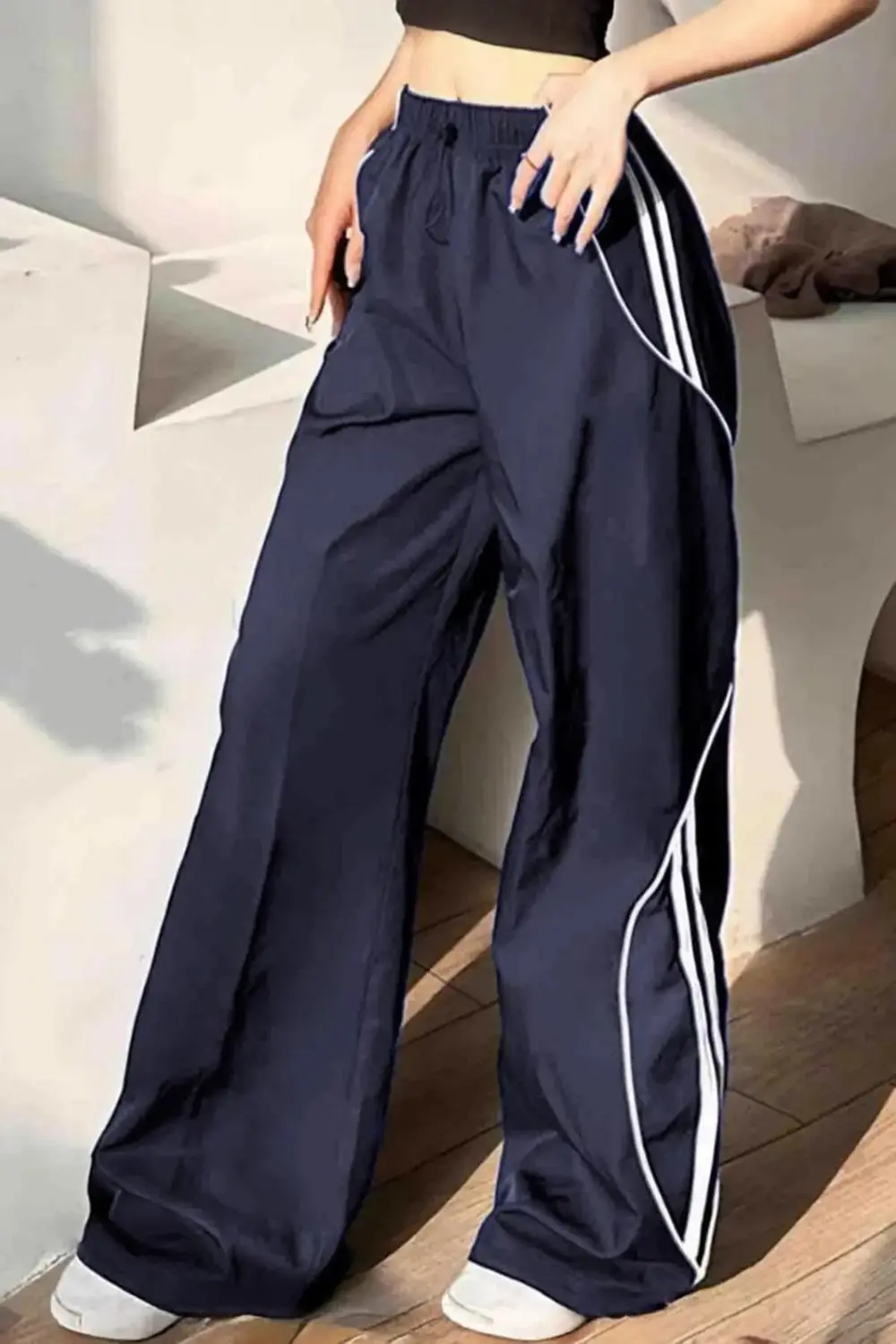 Lacivert Spor Beyaz Şeritli Y2K Unisex Eşofman