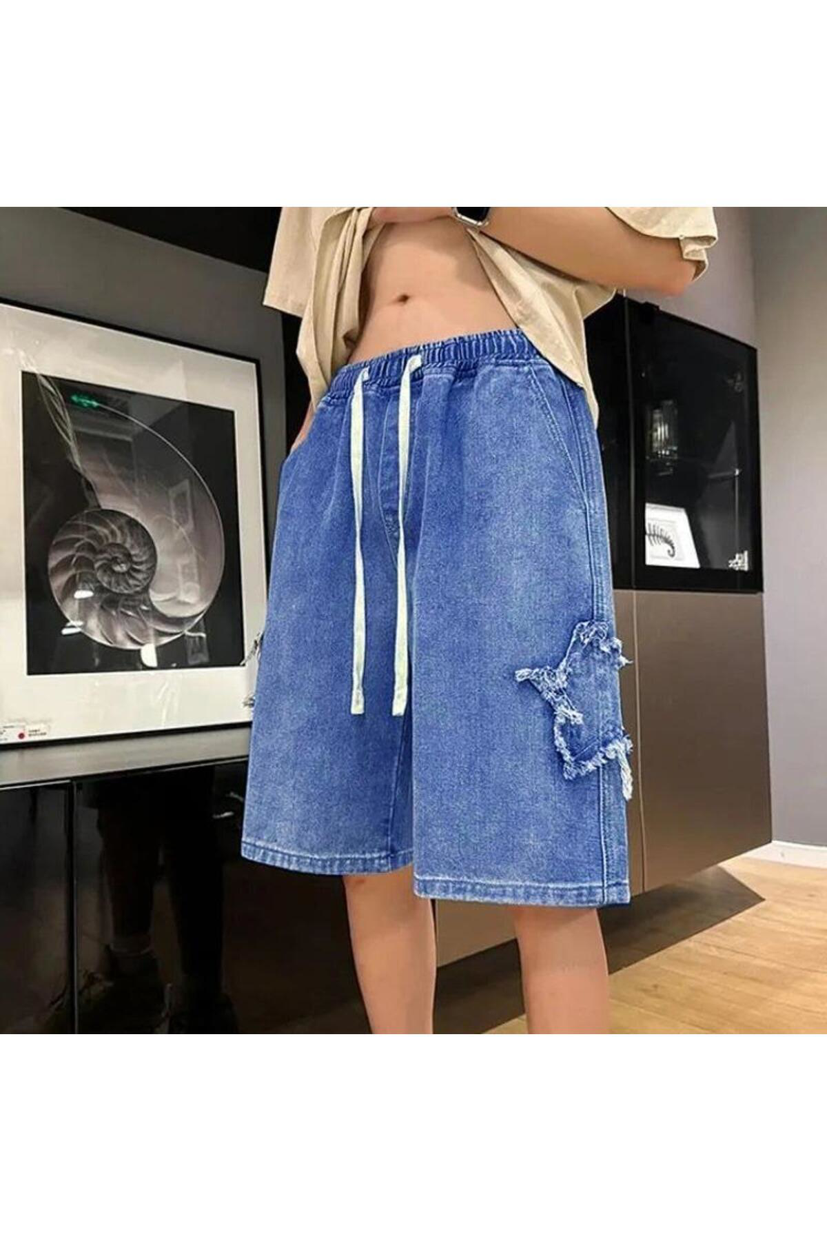Lacivert Star Streetwear Kot Kısa Şort
