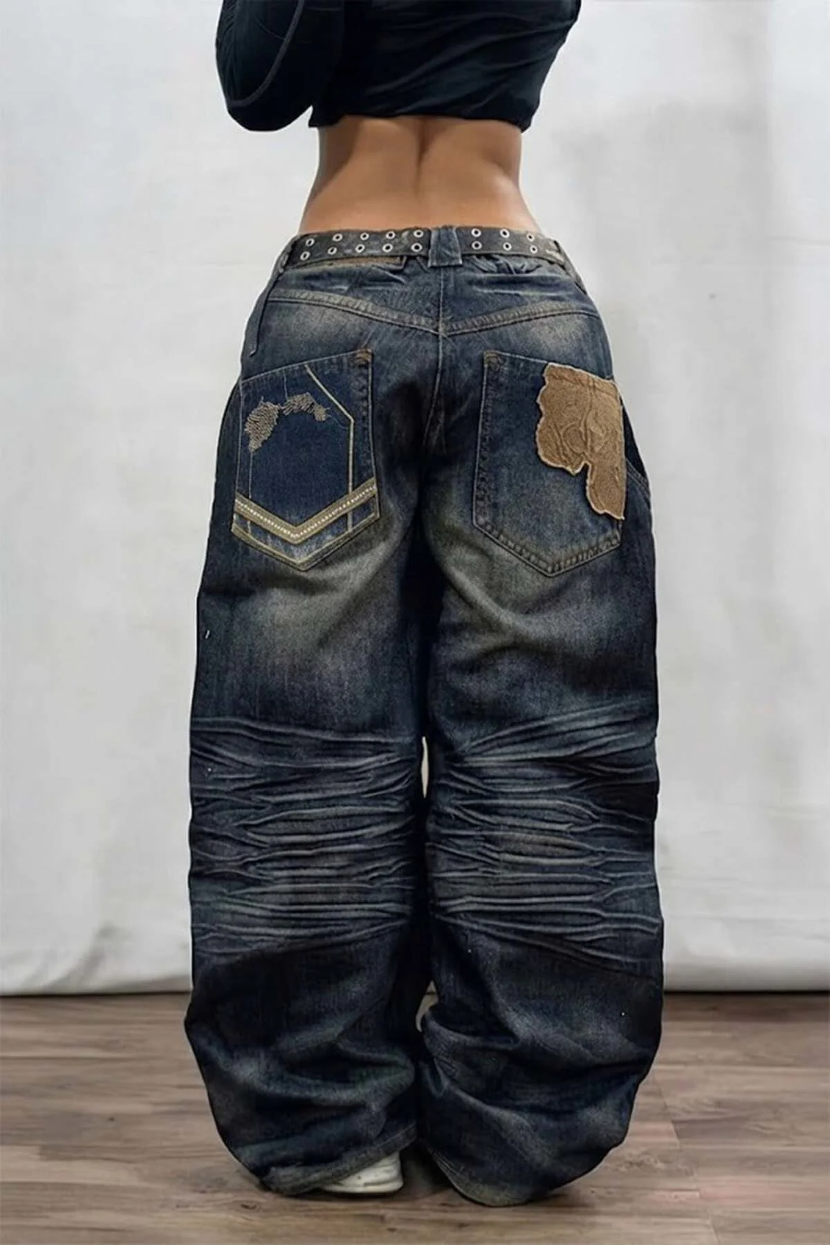 Lacivert Vintage Eskitme Baskılı Streetwear Unisex Baggy Pantolon Lacivert Vintage Eskitme Baskılı Streetwear Unisex Baggy Pantolon