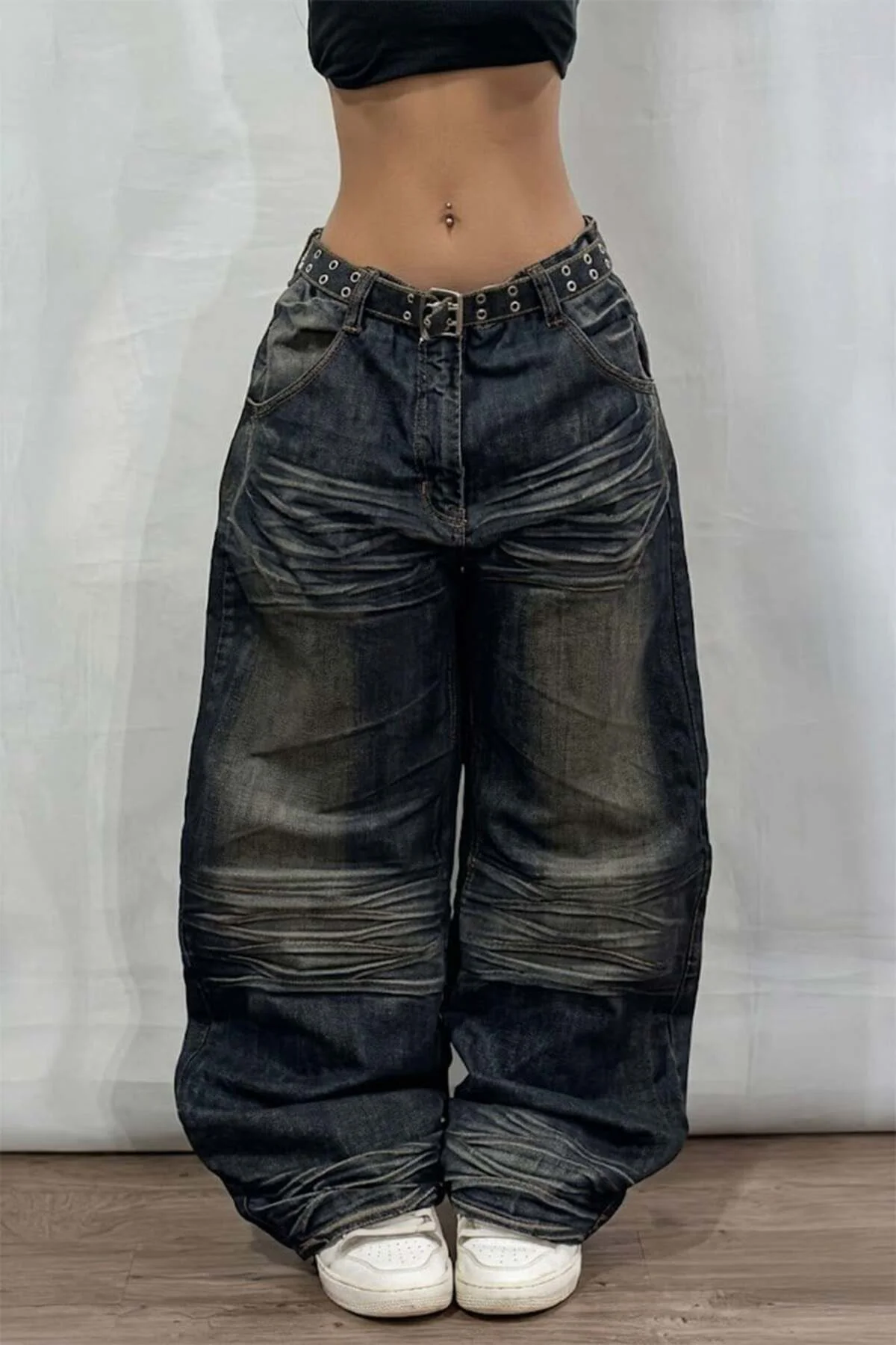 Lacivert Vintage Eskitme Baskılı Streetwear Unisex Baggy Pantolon Lacivert Vintage Eskitme Baskılı Streetwear Unisex Baggy Pantolon
