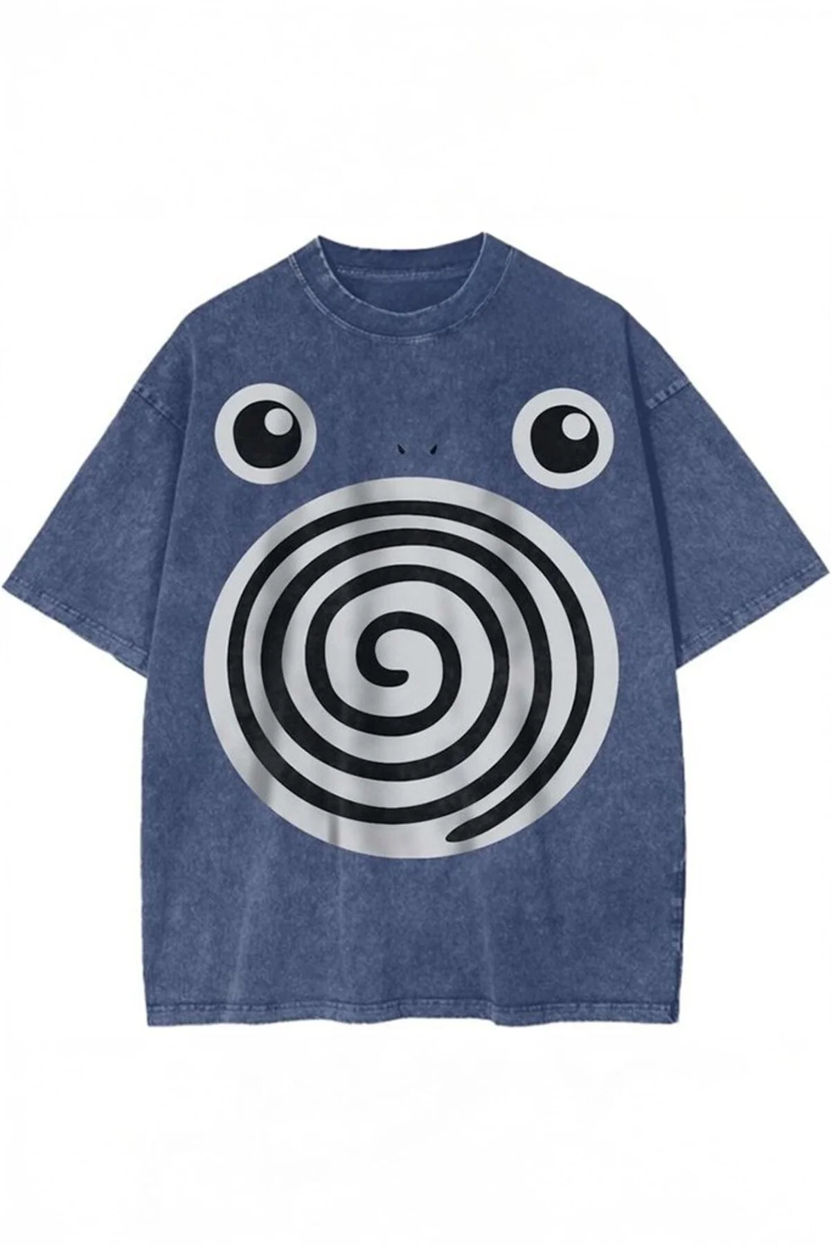 Lacivert Yıkamalı Poliwag Pokemon Unisex T-Shirt