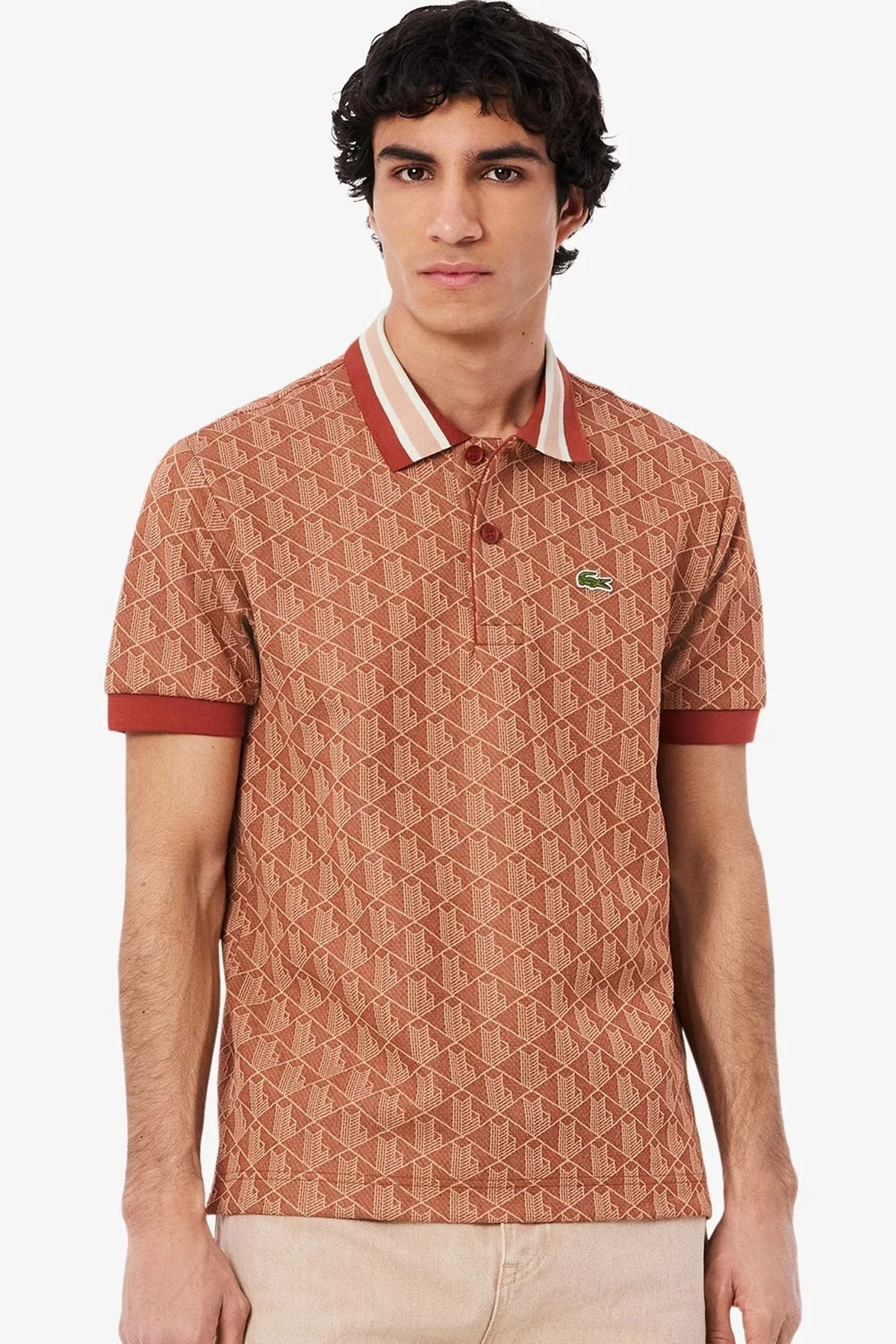 Lacoste Classic Fit Monogram Polo T-shirt Erkek Polo Yaka Tişört Kiremit Lacoste Classic Fit Monogram Polo T-shirt Erkek Polo Yaka Tişört Kiremit