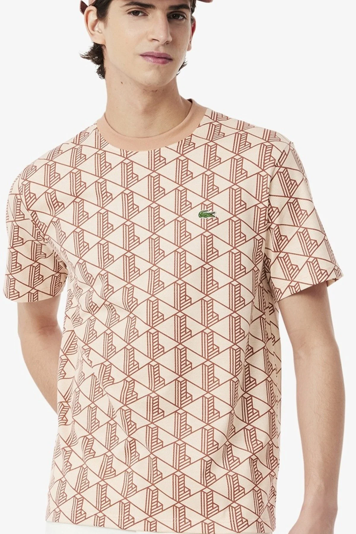 Lacoste Classic Fit Monogram T-shirt Erkek Bisiklet Yaka Tişört Kiremit