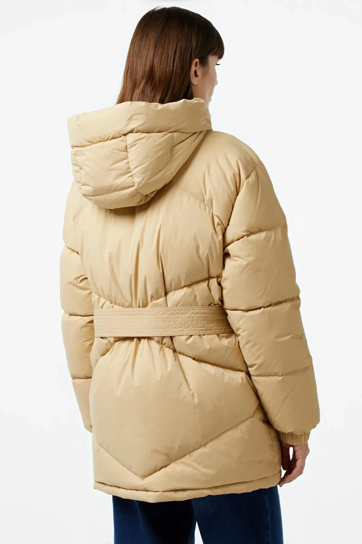 Lacoste Dik Yaka Kapitone Down Fill Jacket Dik Yaka Kapişonlu Kaz Tüyü Kadın Mont Bej