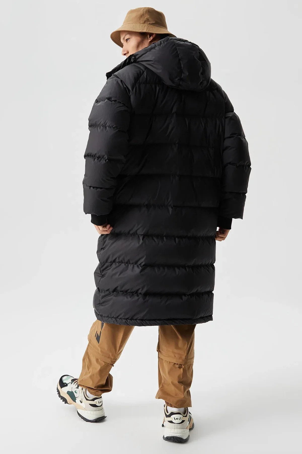 Lacoste Down Fill Parka Uzun Boy Kaz Tüyü Dolgulu Çıkartılabilir Kapüşonlu Erkek Parka Siyah