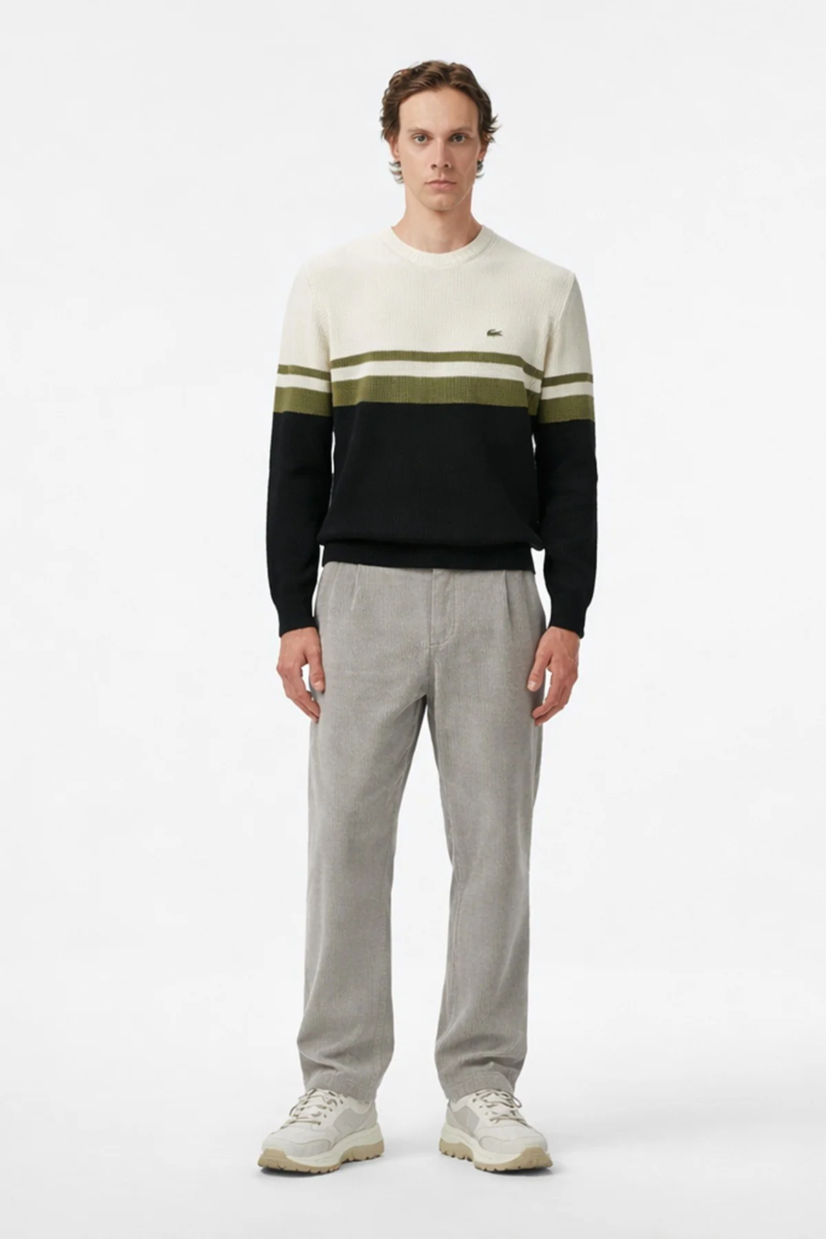 Lacoste Erkek Classic Fit Haroşa Örgü Renk Bloklu %100 Pamuk Lacivert Bej Haki Kazak Fiyatı, Yorumları ve Özellikleri