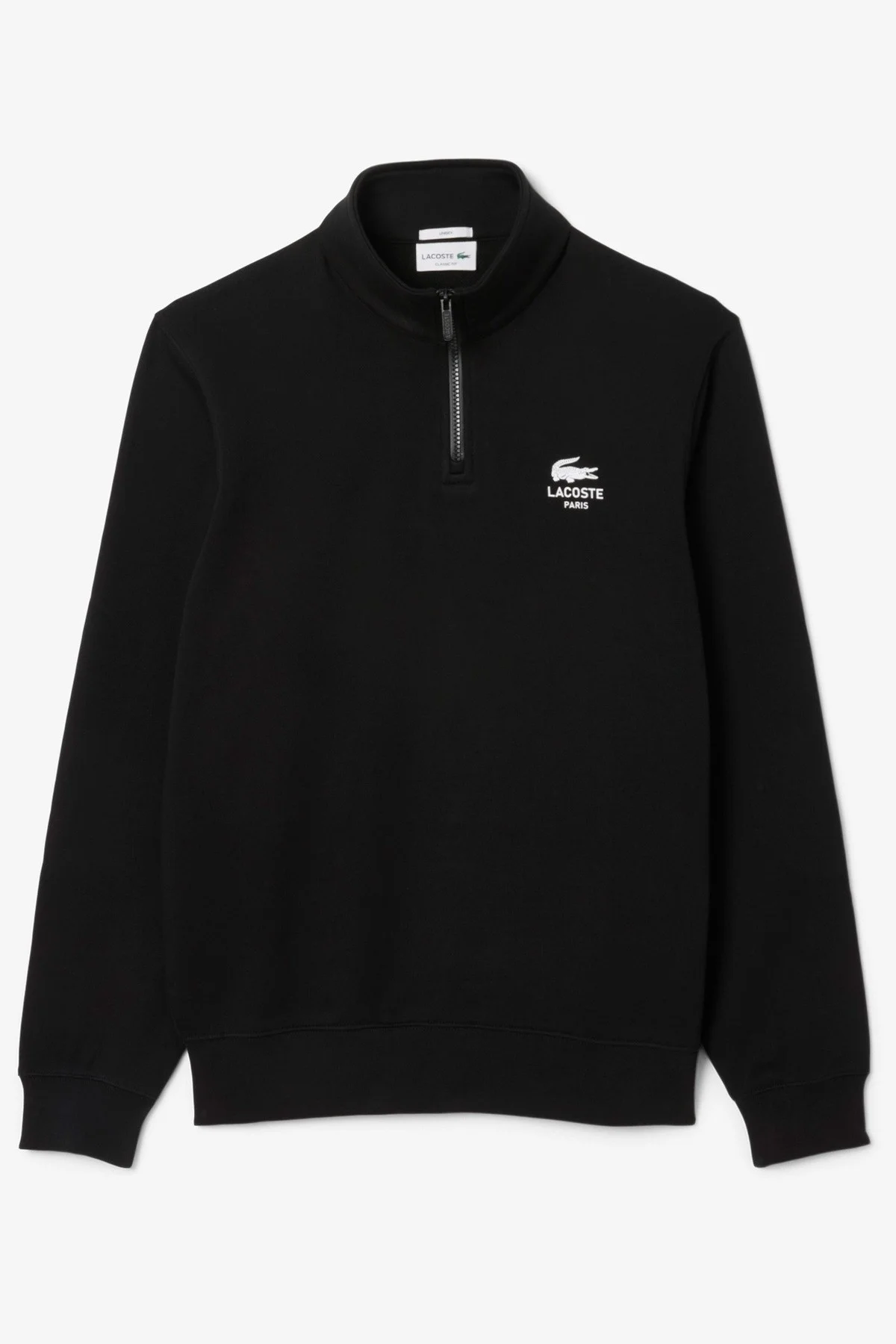 Lacoste High Neck Zip-Up Print Unisex Sweatshirt Fermuarlı Yüksek Yaka Pamuklu Sweatshirt Siyah