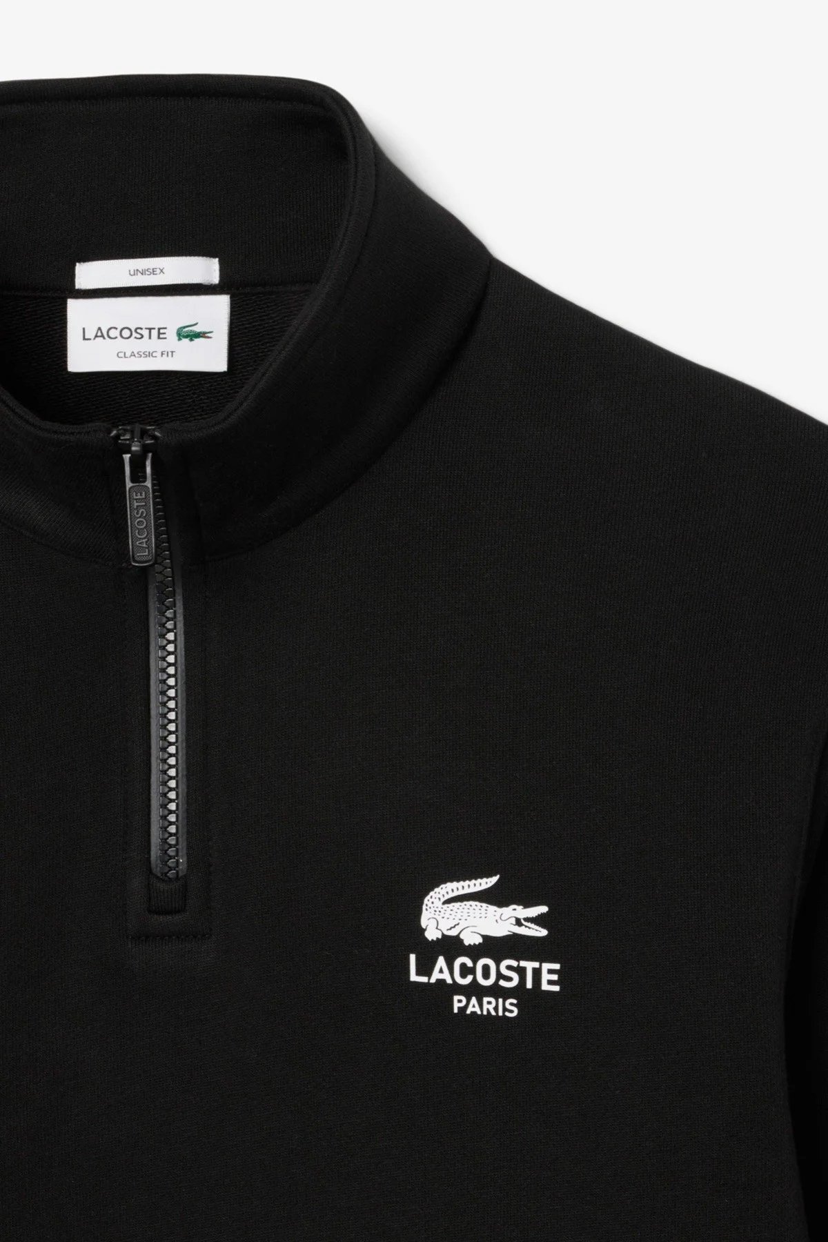 Lacoste High Neck Zip-Up Print Unisex Sweatshirt Fermuarlı Yüksek Yaka Pamuklu Sweatshirt Siyah