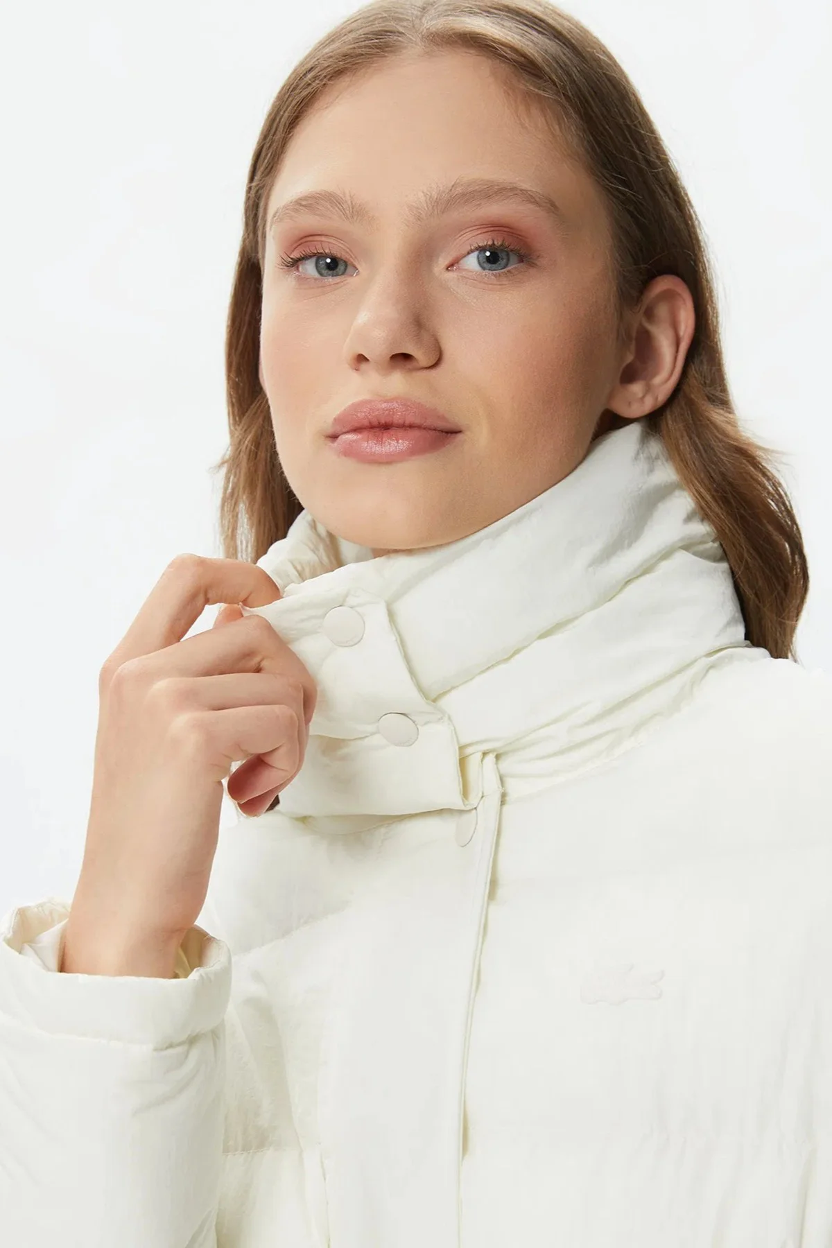 Lacoste Kapitone Syntetic Fill Jacket Dik Yaka Krem Kadın Mont