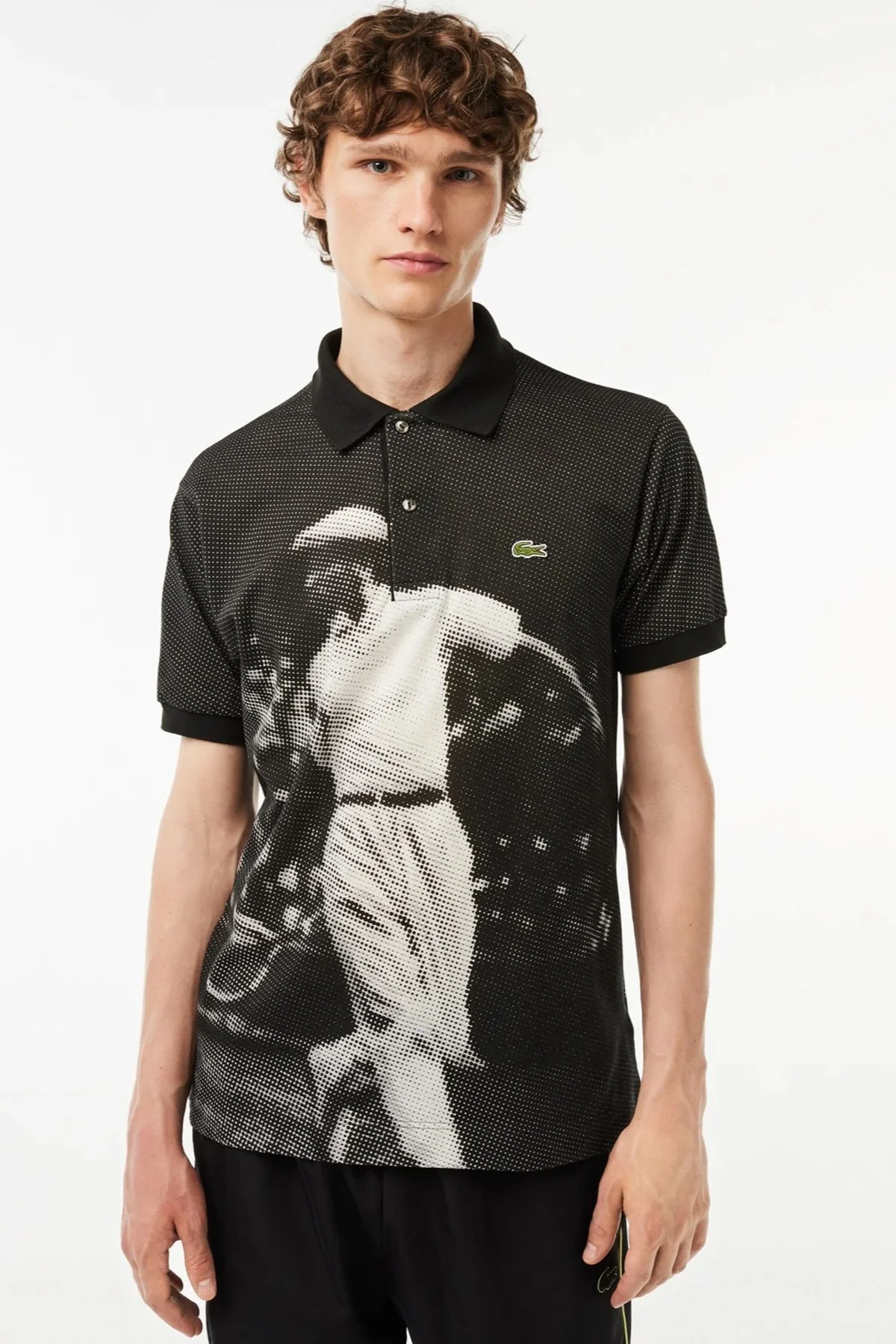 Lacoste L.12.12 Men's Rene Print Classic Fit Polo T-shirt Grafik Baskılı Organik Coton Erkek Polo Yaka Tişört Siyah