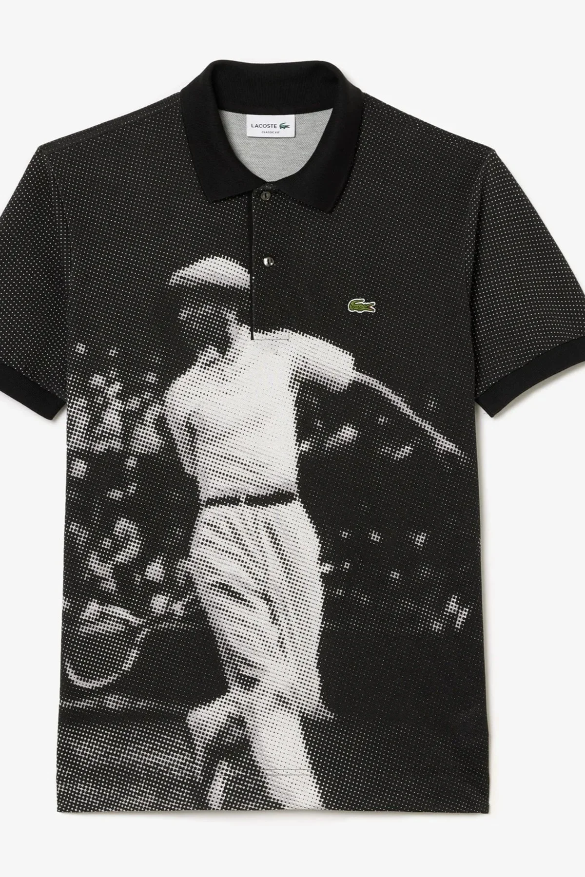 Lacoste L.12.12 Men's Rene Print Classic Fit Polo T-shirt Grafik Baskılı Organik Coton Erkek Polo Yaka Tişört Siyah