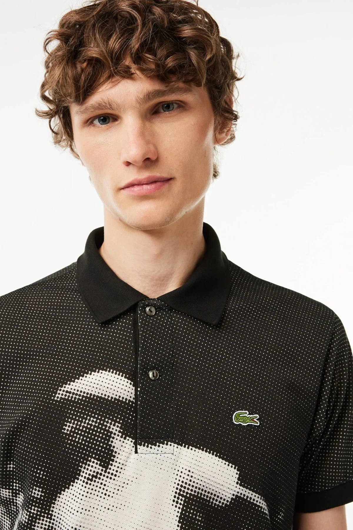 Lacoste L.12.12 Men's Rene Print Classic Fit Polo T-shirt Grafik Baskılı Organik Coton Erkek Polo Yaka Tişört Siyah