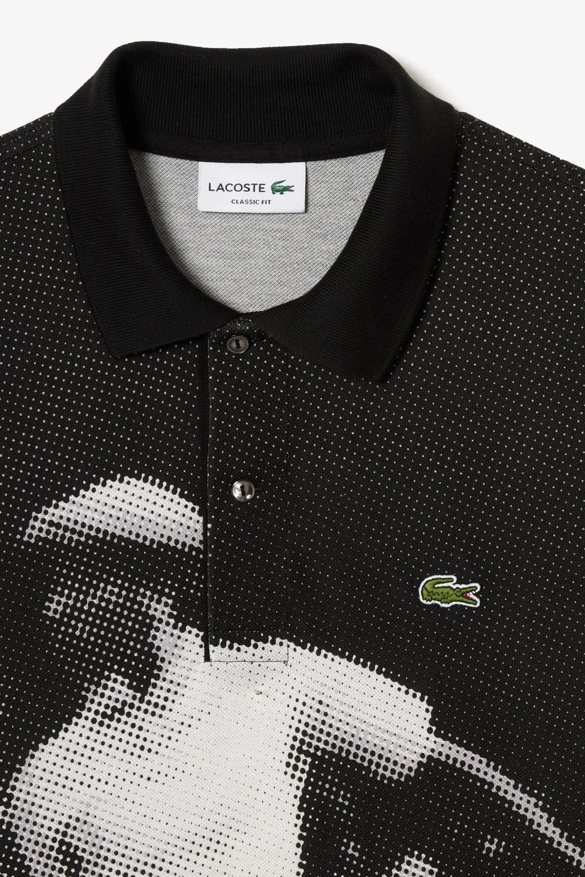 Lacoste L.12.12 Men's Rene Print Classic Fit Polo T-shirt Grafik Baskılı Organik Coton Erkek Polo Yaka Tişört Siyah