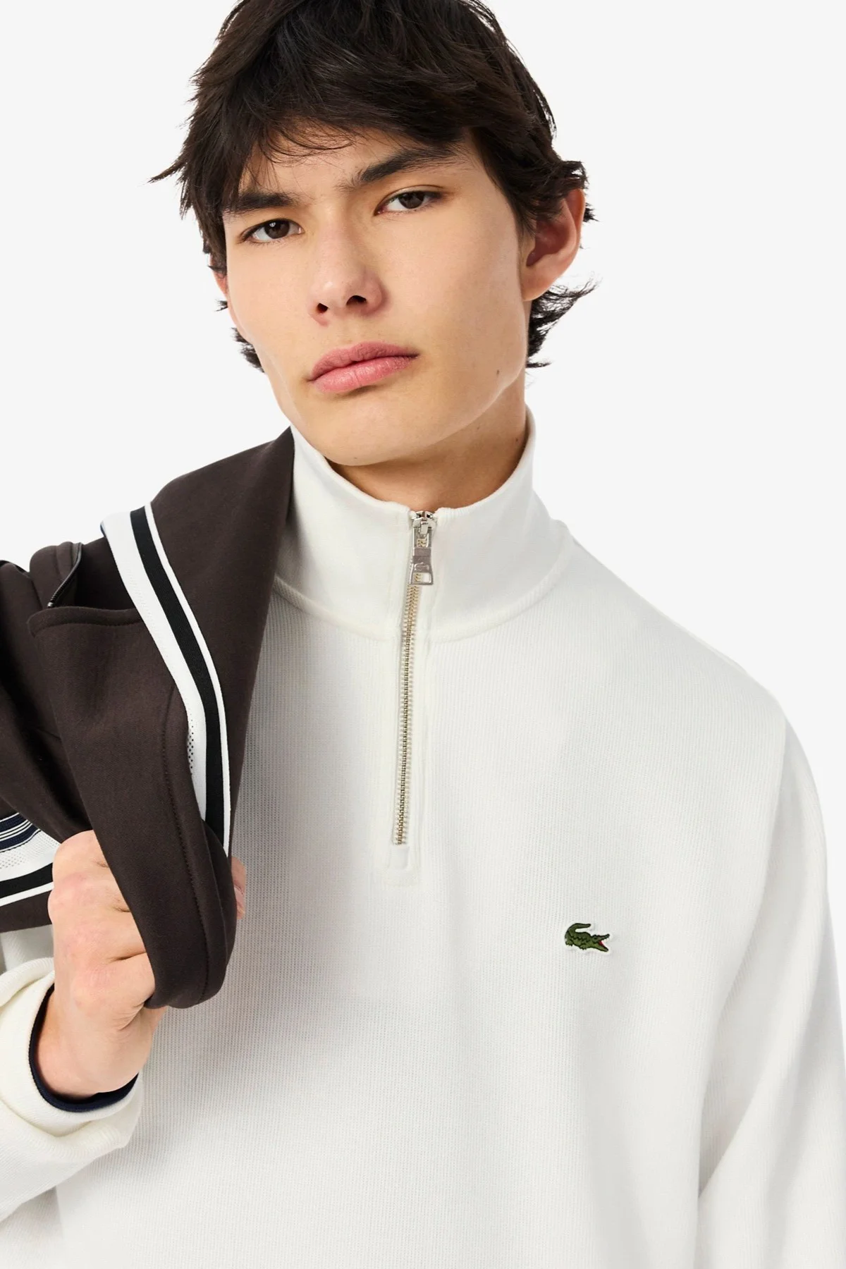 Lacoste Men's Classic Fit Neck Zip Sweatshirt Yarım Fermuarlı Yüksek Yaka Pamuklu Sweatshirt Bej Fiyatı, Yorumları ve Özellikleri