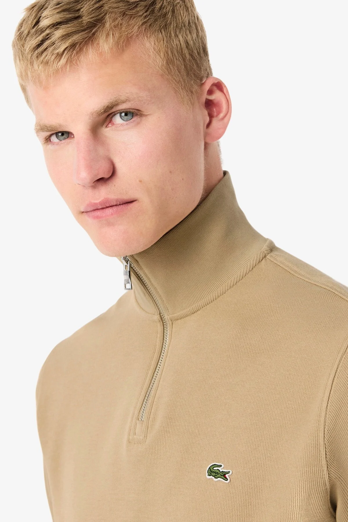 Lacoste Men's Classic Fit Neck Zip Sweatshirt Yarım Fermuarlı Yüksek Yaka Pamuklu Sweatshirt Bej Fiyatı, Yorumları ve Özellikleri
