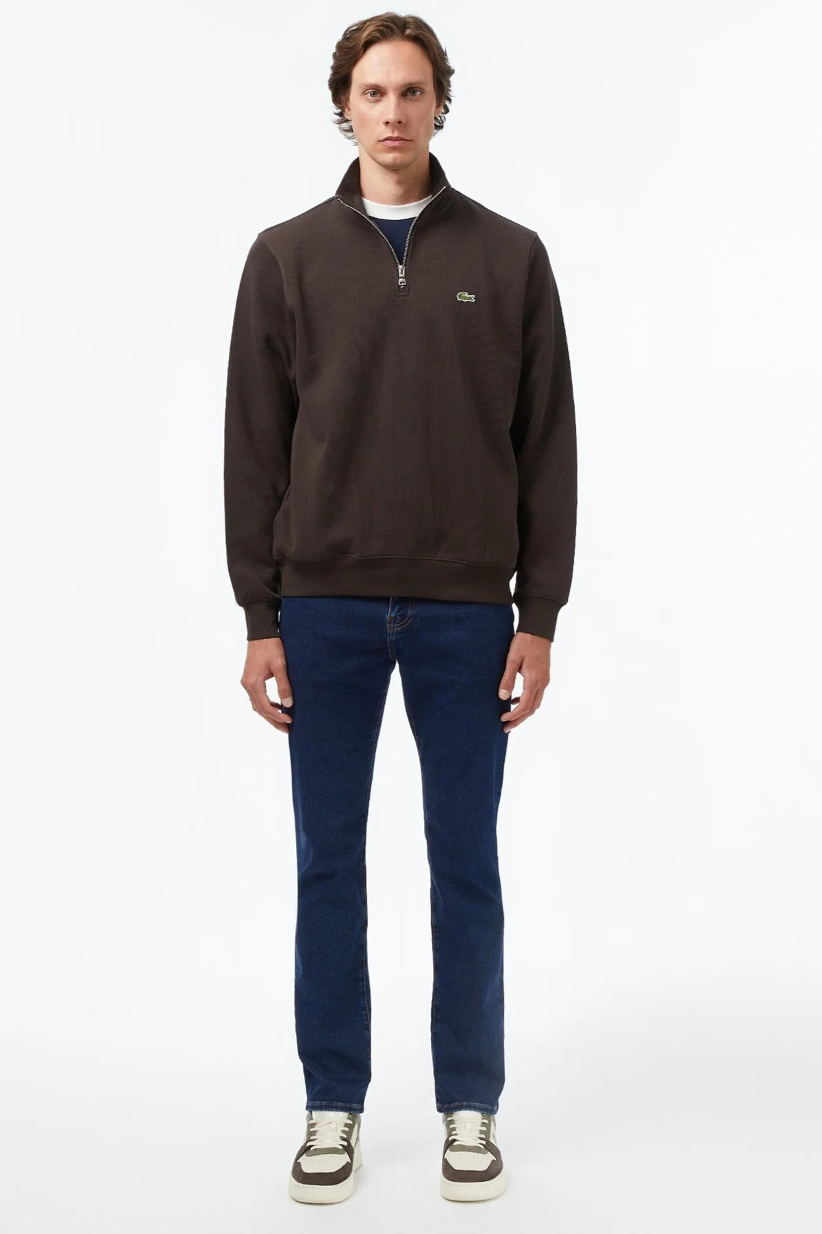 Lacoste Men's Classic Fit Neck Zip Sweatshirt Yarım Fermuarlı Yüksek Yaka Pamuklu Sweatshirt Kahverengi Lacoste Men's Classic Fit Neck Zip Sweatshirt Yarım Fermuarlı Yüksek Yaka Pamuklu Sweatshirt Kahverengi