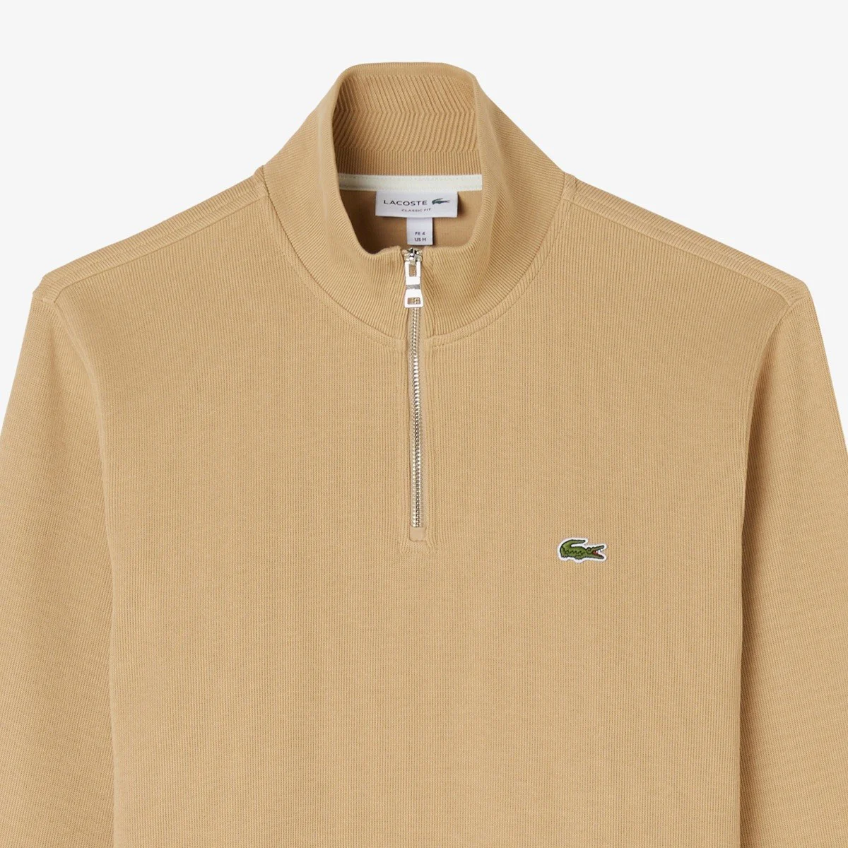 Lacoste Men's Classic Fit Neck Zip Sweatshirt Yarım Fermuarlı Yüksek Yaka Pamuklu Sweatshirt Bej Fiyatı, Yorumları ve Özellikleri