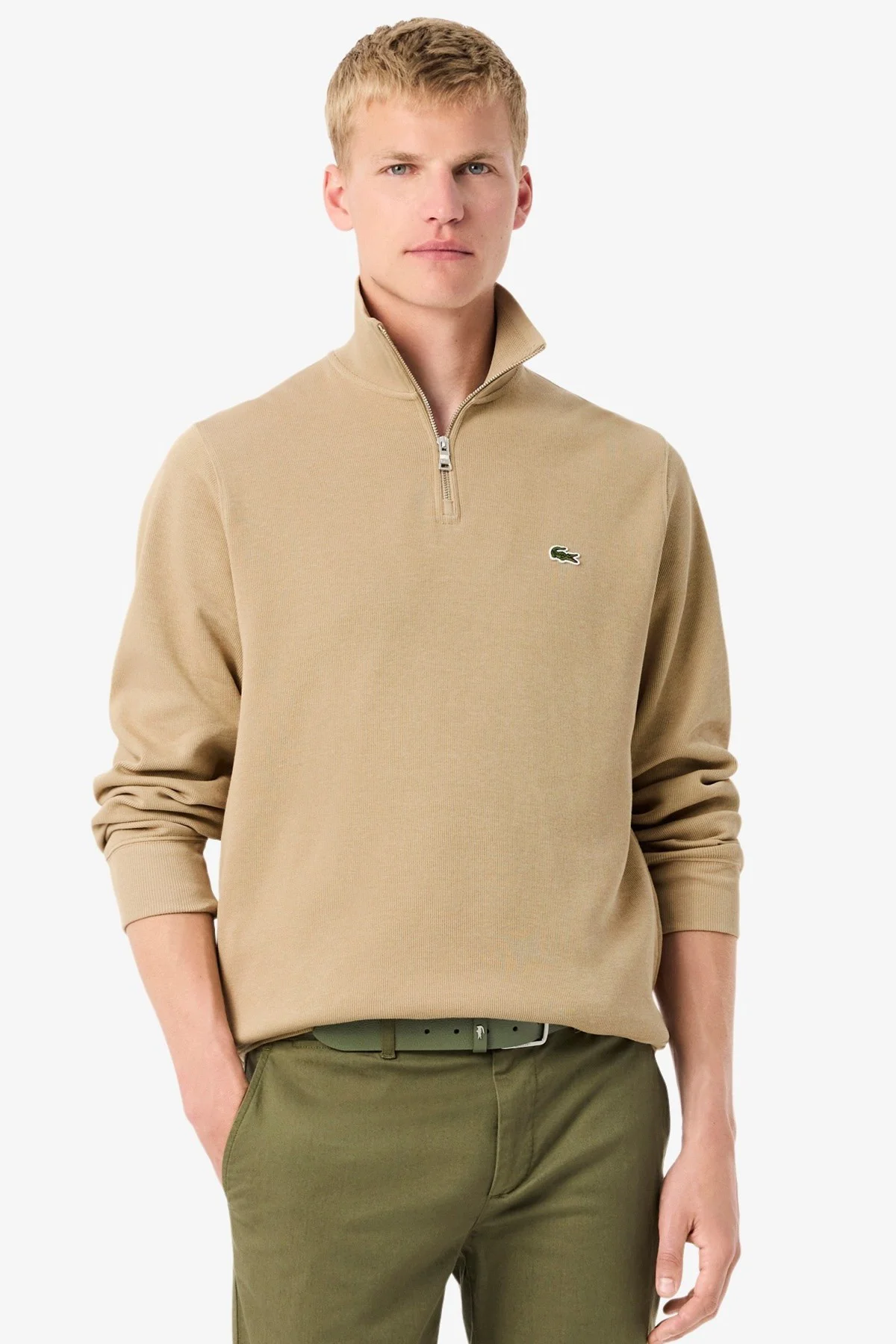 Lacoste Men's Classic Fit Neck Zip Sweatshirt Yarım Fermuarlı Yüksek Yaka Pamuklu Sweatshirt Bej Fiyatı, Yorumları ve Özellikleri