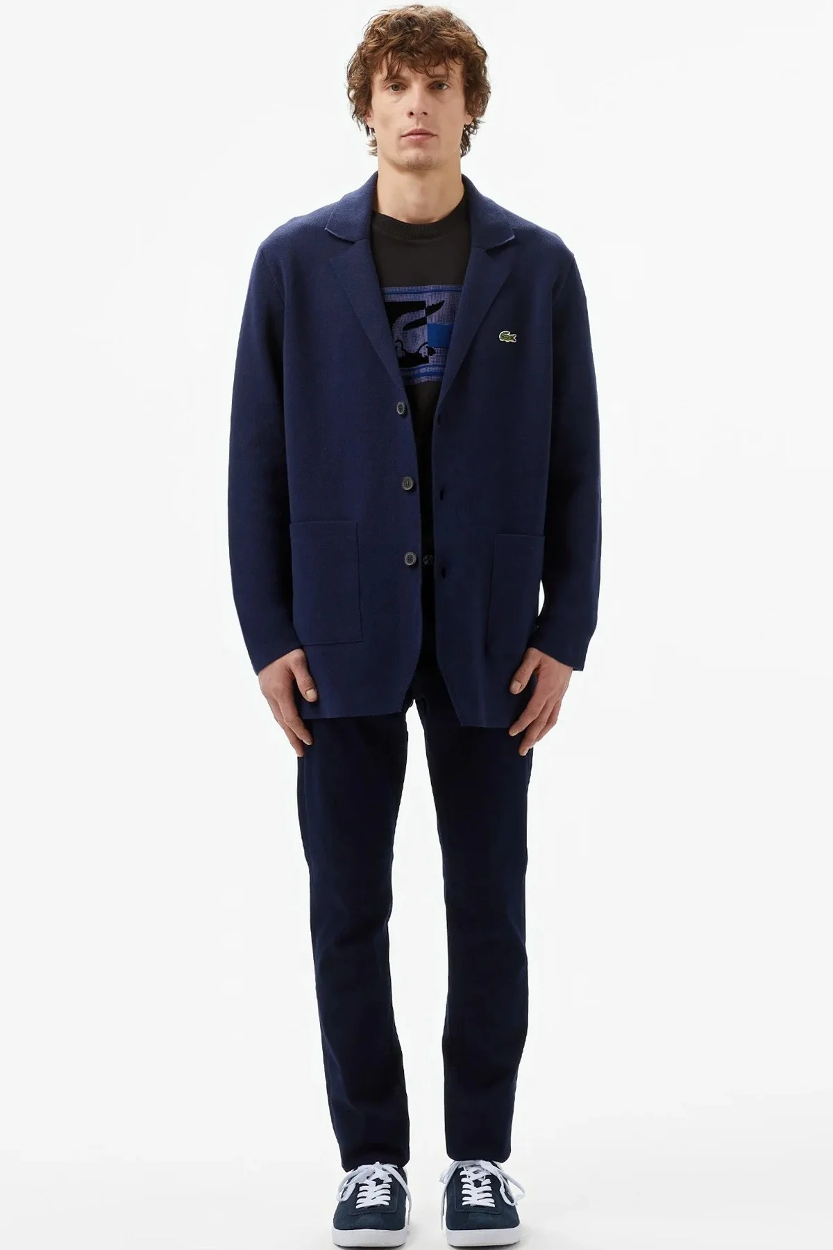 Lacoste Men's Classic Fit V Neck Cardigan Erkek Classic Fit V Yaka Triko Hırka Ceket Lacivert