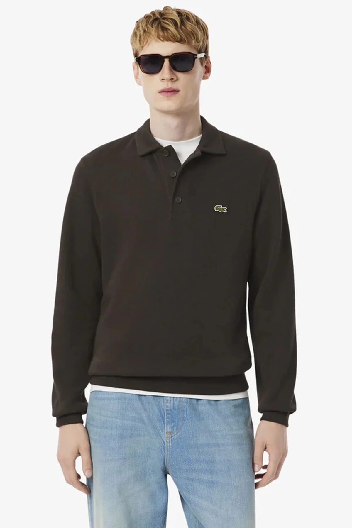 Lacoste Men's Classic Fit Sweatshirt Polo Yaka Düğmeli Organik Pamuk Fitilli Erkek Sweatshirt Kahverengi Lacoste Men's Classic Fit Sweatshirt Polo Yaka Düğmeli Organik Pamuk Fitilli Erkek Sweatshirt Kahverengi