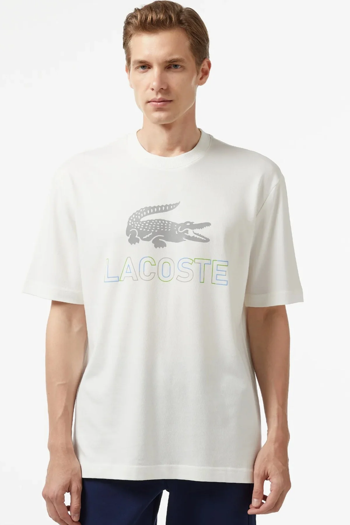 Lacoste Men's Loose Fit Tshirt Pamuklu Geniş Kalıp Reflektörlü Bisiklet Yaka Baskılı Erkek Tişört Krem Fiyatı, Yorumları ve Özellikleri