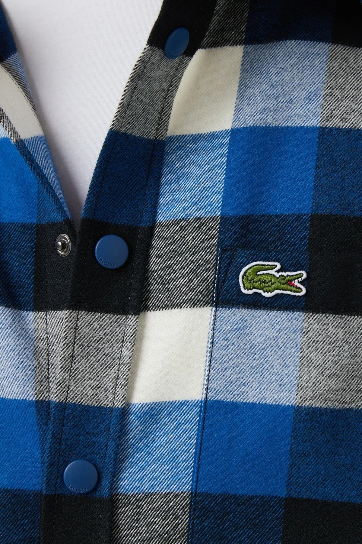 Lacoste Men's Loose Fit Button-Down Linen Shirt  Rahat Kesim Pamuklu Kareli Erkek Gömlek Mavi