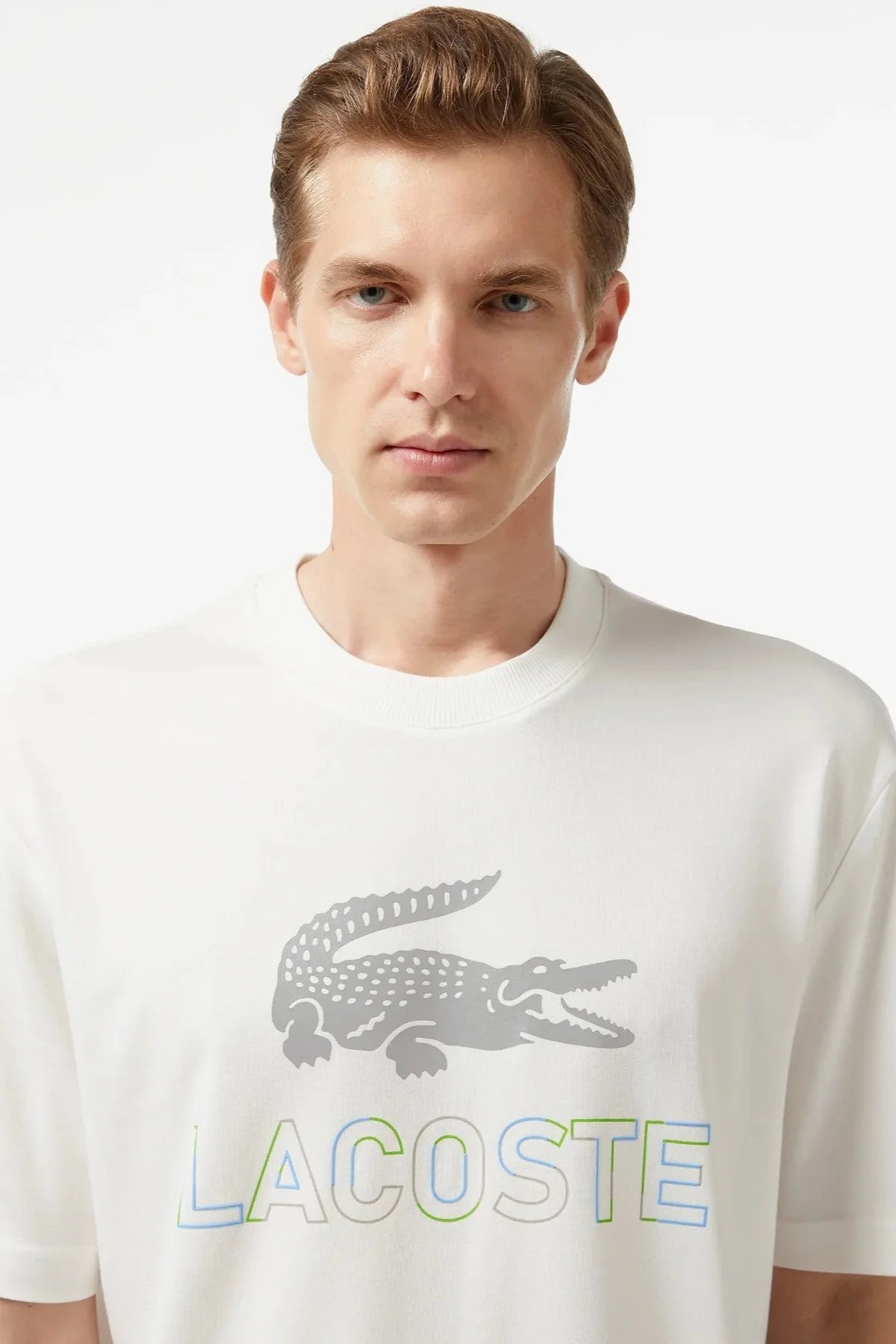 Lacoste Men's Loose Fit Tshirt Pamuklu Geniş Kalıp Reflektörlü Bisiklet Yaka Baskılı Erkek Tişört Krem Fiyatı, Yorumları ve Özellikleri