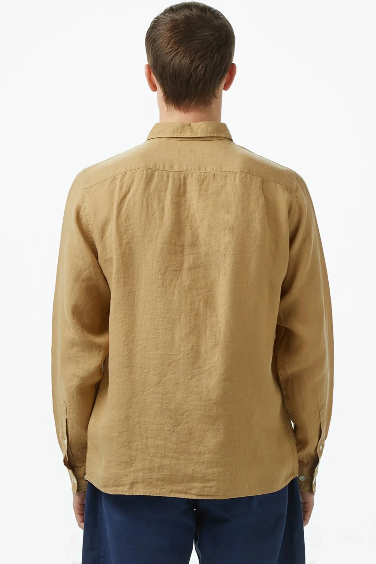 Lacoste Men's Regular Fit Button-Down Collar Linen Shirt Blue Erkek Düğmeli Yaka Keten Gömlek Mavi