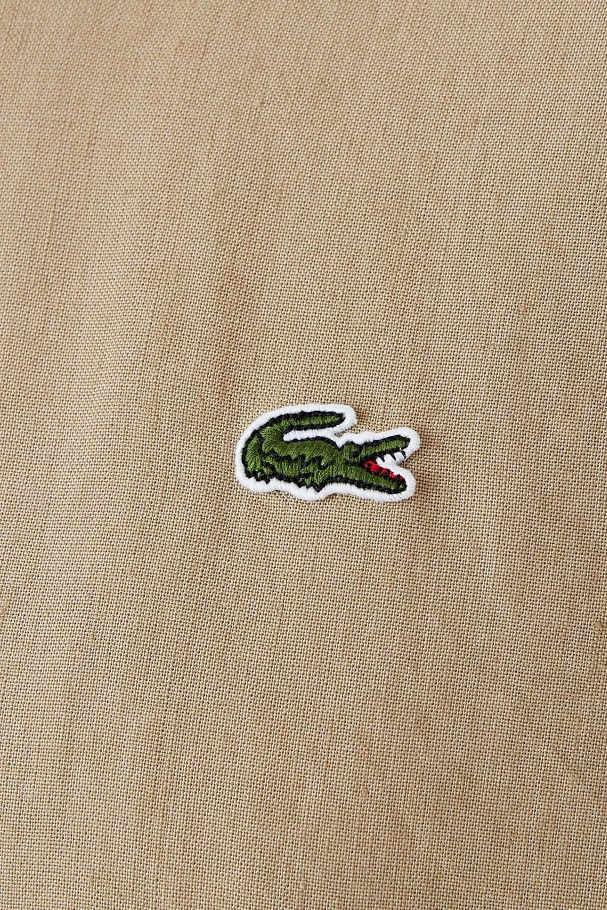 Lacoste Men's Regular Fit Button-Down Collar Linen Shirt Erkek Düğmeli Yaka Keten Gömlek Bej
