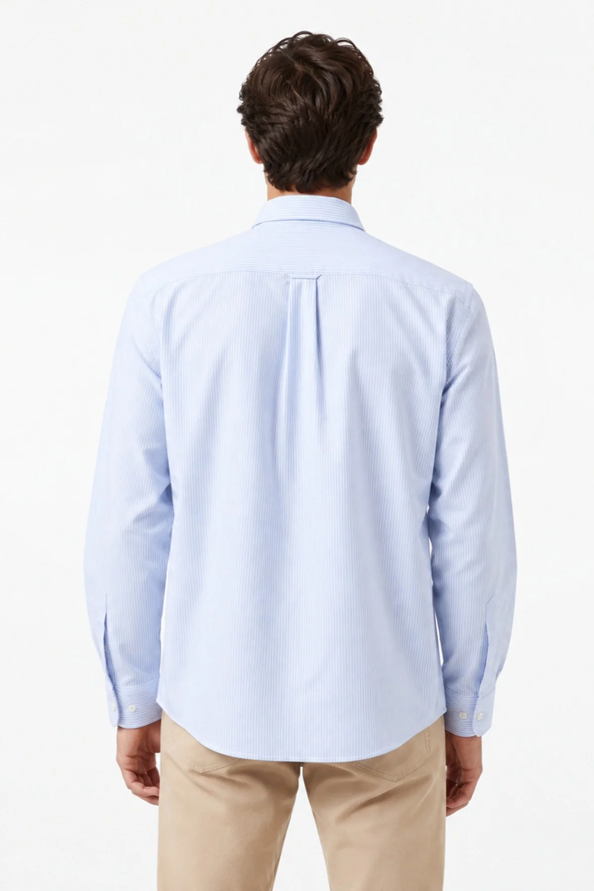 Lacoste Men's Regular Fit Shirt Organik Pamuk Çizgili Erkek Gömlek Açık Mavi