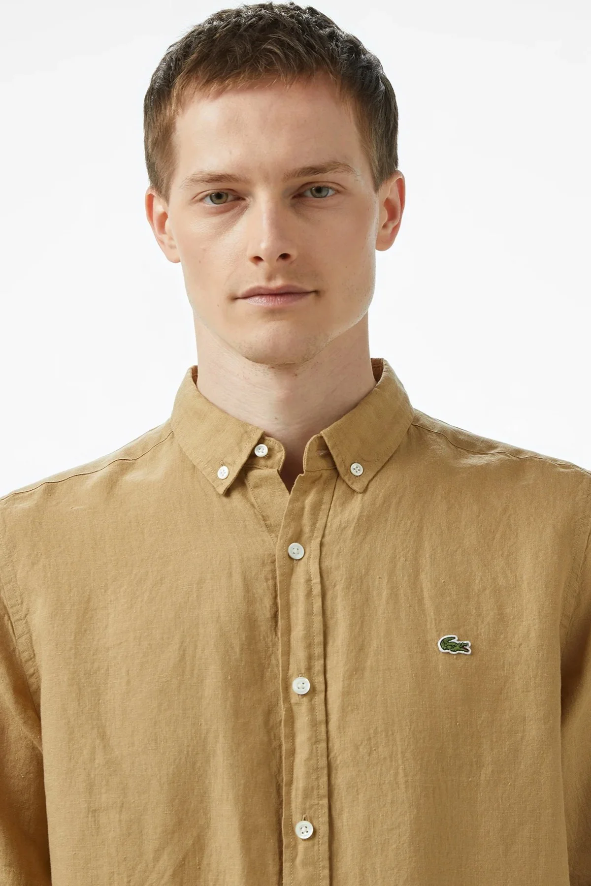 Lacoste Men's Regular Fit Button-Down Collar Linen Shirt Blue Erkek Düğmeli Yaka Keten Gömlek Mavi