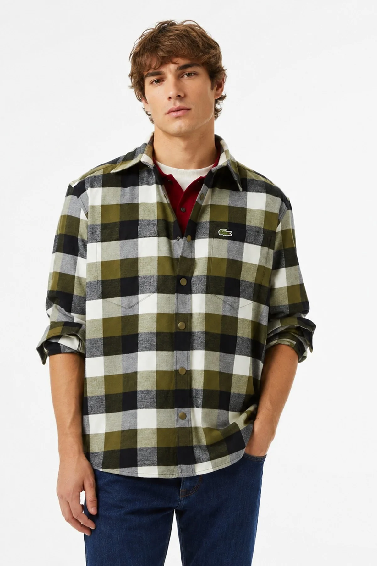 Lacoste Men's Relaxed Fit Button-Down Linen Shirt  Rahat Kesim Pamuklu Kareli Erkek Gömlek Haki Fiyatı, Yorumları ve Özellikleri