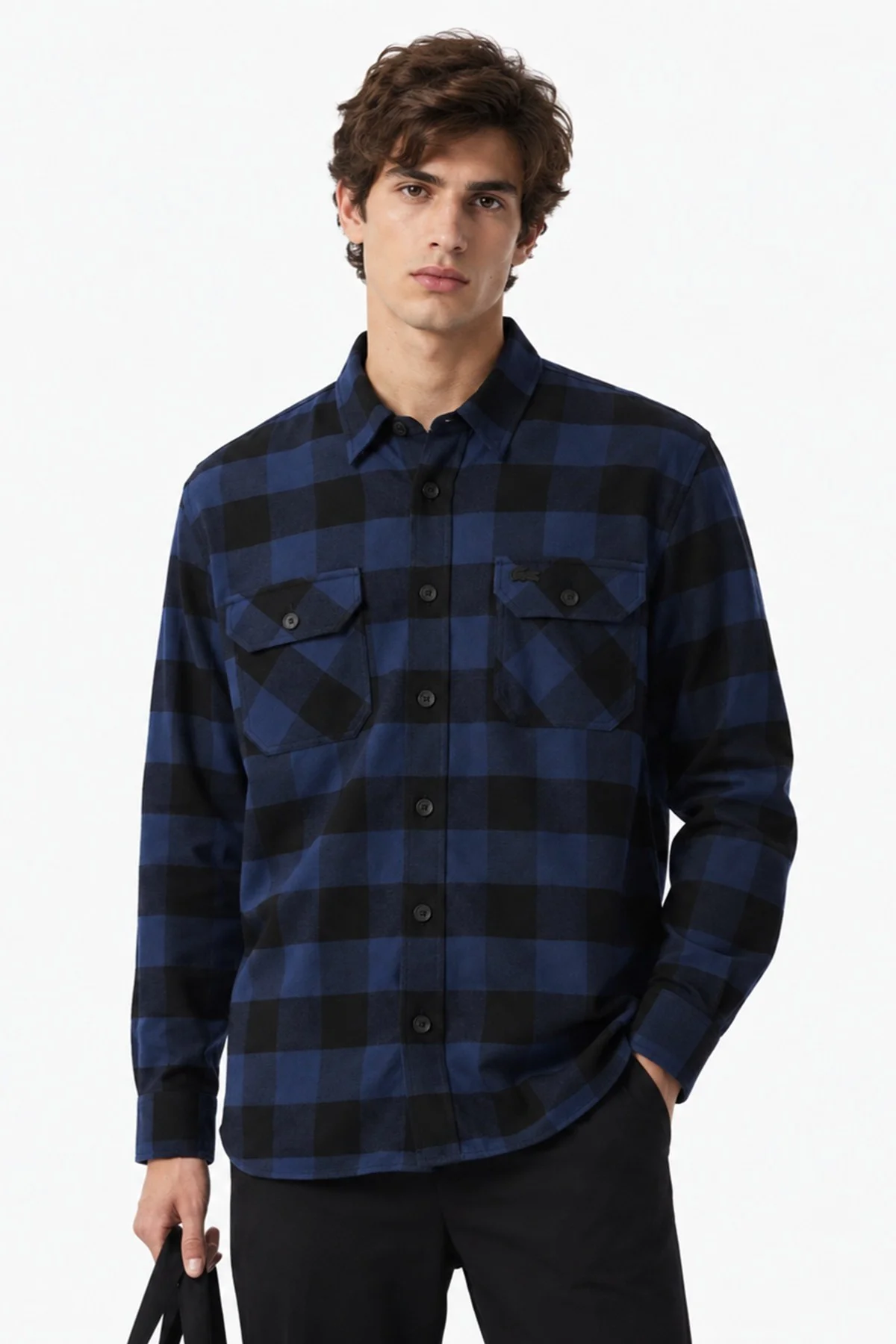 Lacoste Men's Relaxed Fit Button-Down Linen Shirt  Rahat Kesim Pamuklu Kareli Erkek Gömlek Yeşil