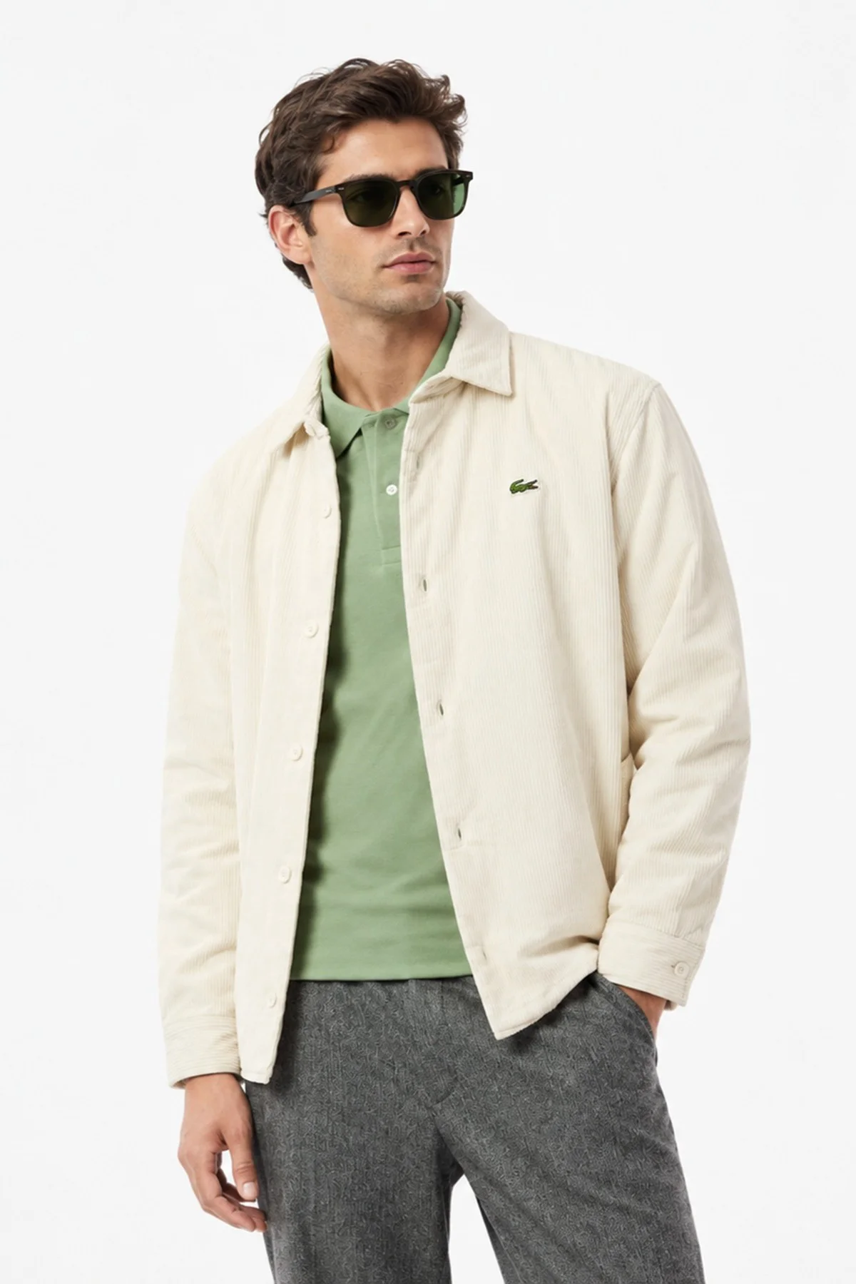 Lacoste Men's Relaxed Fit Button-Down Linen Shirt Rahat Kesim Kadife Erkek Dış Gömlek Krem Lacoste Men's Relaxed Fit Button-Down Linen Shirt Rahat Kesim Kadife Erkek Dış Gömlek Krem