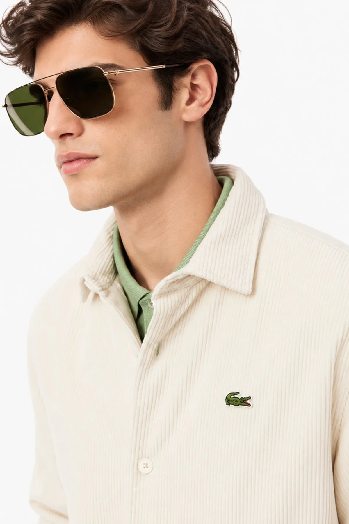 Lacoste Men's Relaxed Fit Button-Down Linen Shirt Rahat Kesim Kadife Erkek Dış Gömlek Krem Lacoste Men's Relaxed Fit Button-Down Linen Shirt Rahat Kesim Kadife Erkek Dış Gömlek Krem