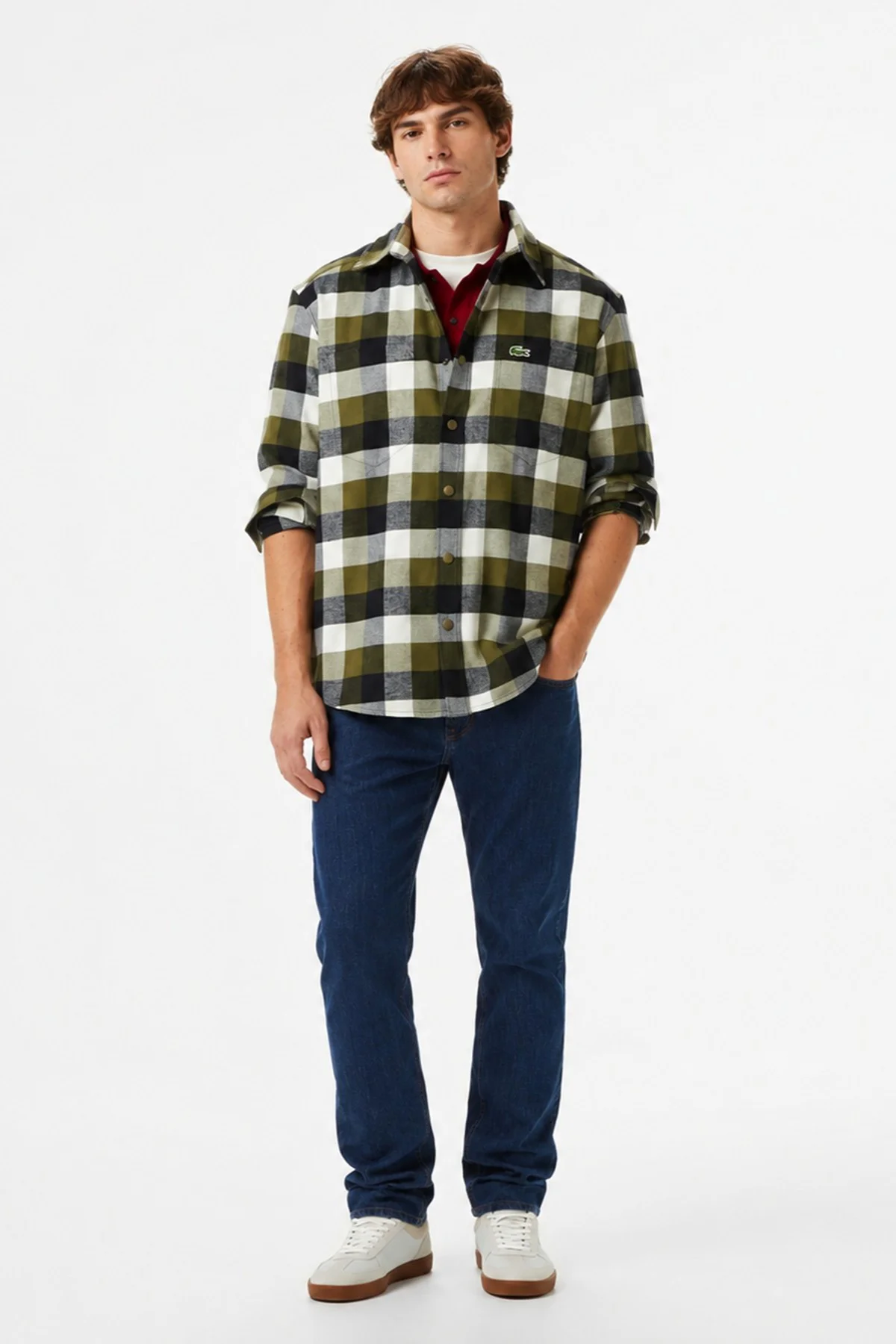 Lacoste Men's Relaxed Fit Button-Down Linen Shirt  Rahat Kesim Pamuklu Kareli Erkek Gömlek Haki Fiyatı, Yorumları ve Özellikleri