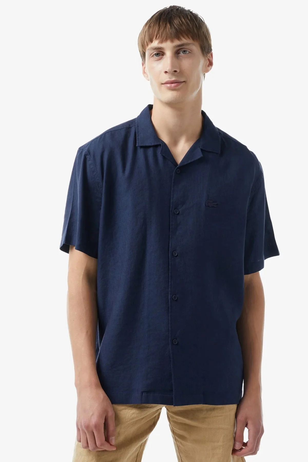 Lacoste Men's Relaxed Fit Shirt Rahat Kesim Kısa Kollu Erkek Keten Gömlek Lacivert Fiyatı, Yorumları ve Özellikleri