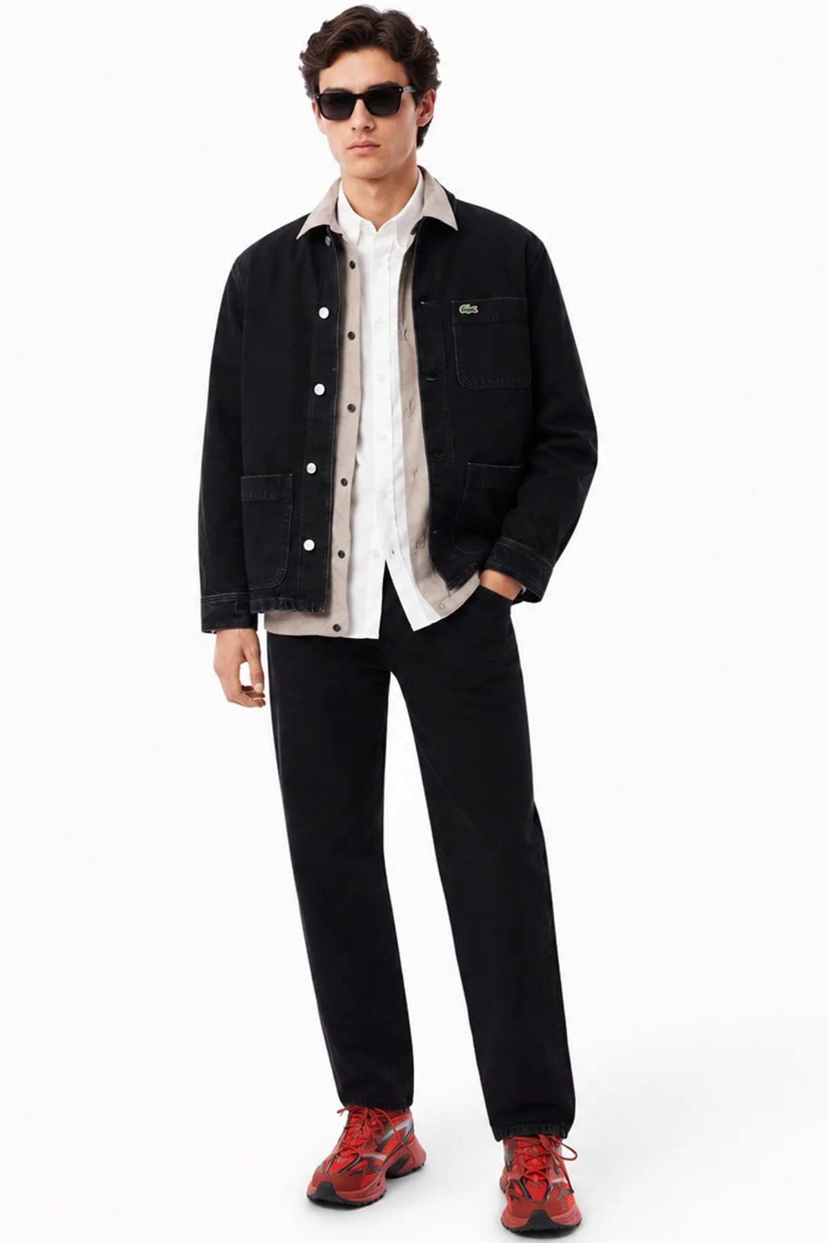 Lacoste Mens Slim Fit White Cotton Shirt Dar Kesim Pamuklu Erkek Gömlek Beyaz
