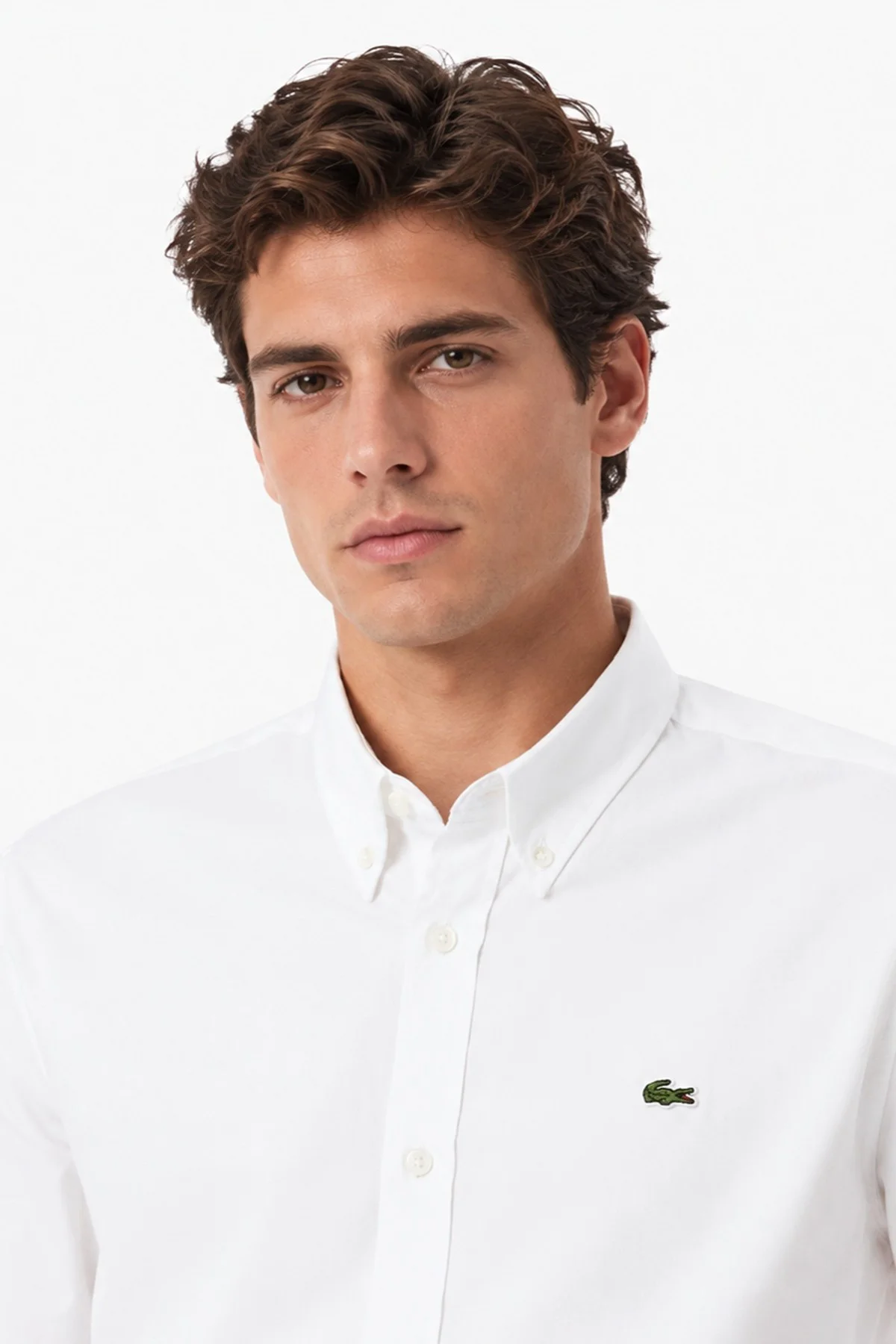 Lacoste Mens Slim Fit White Cotton Shirt Dar Kesim Pamuklu Erkek Gömlek Beyaz