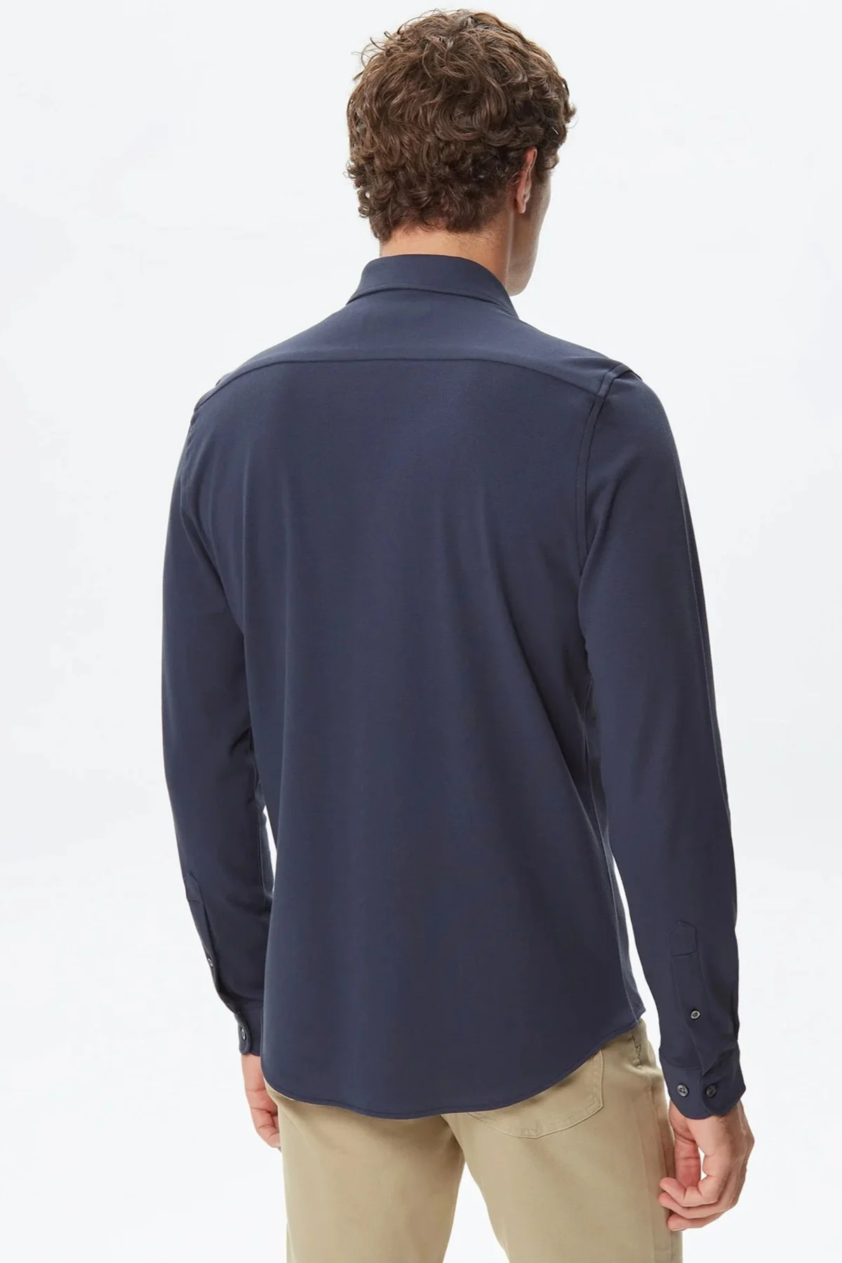 Lacoste Men's Slim Fit Button-Down Collar Linen Shirt Erkek Düğmeli Yaka Pamuklu Gömlek Lacivert