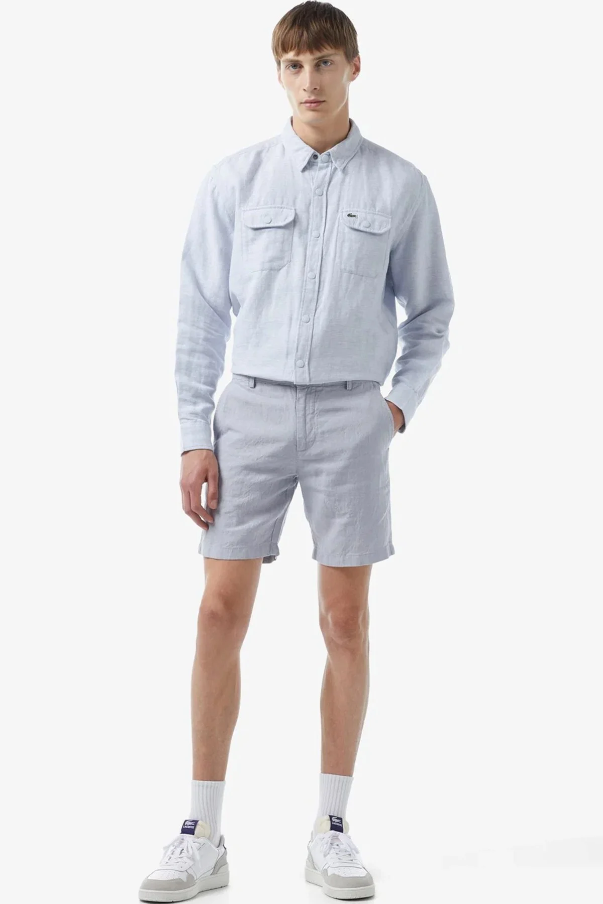 Lacoste Men's Slim Fit Linen Bermuda Shorts Beige Erkek Dar Kesim Keten Şort Bej
